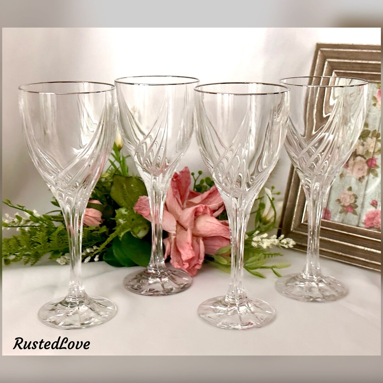 Lenox Debut Platinum Wine Glasses Vintage Blown Glass Lenox Stemware 4 Pcs *
