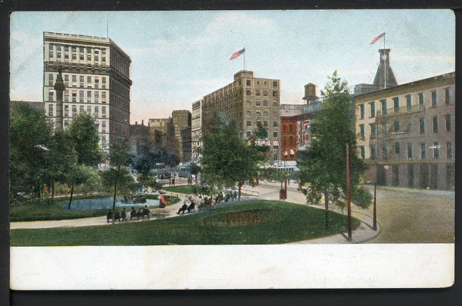 Early Unidentified City Street Scene Blank Back Vintage Postcard