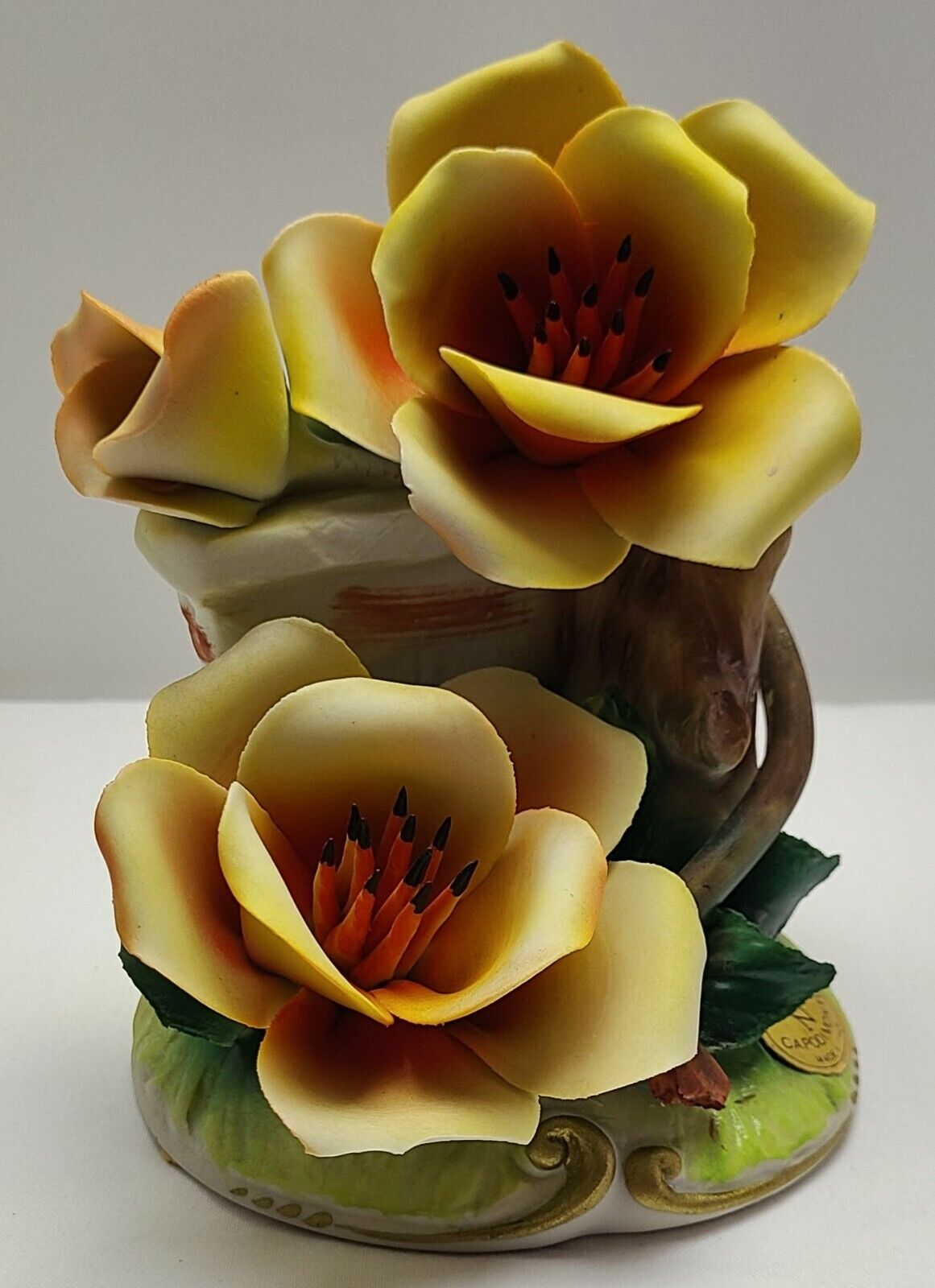  Vintage Capodimonte Yellow Roses & Buds  Made in Italy Porcelain 