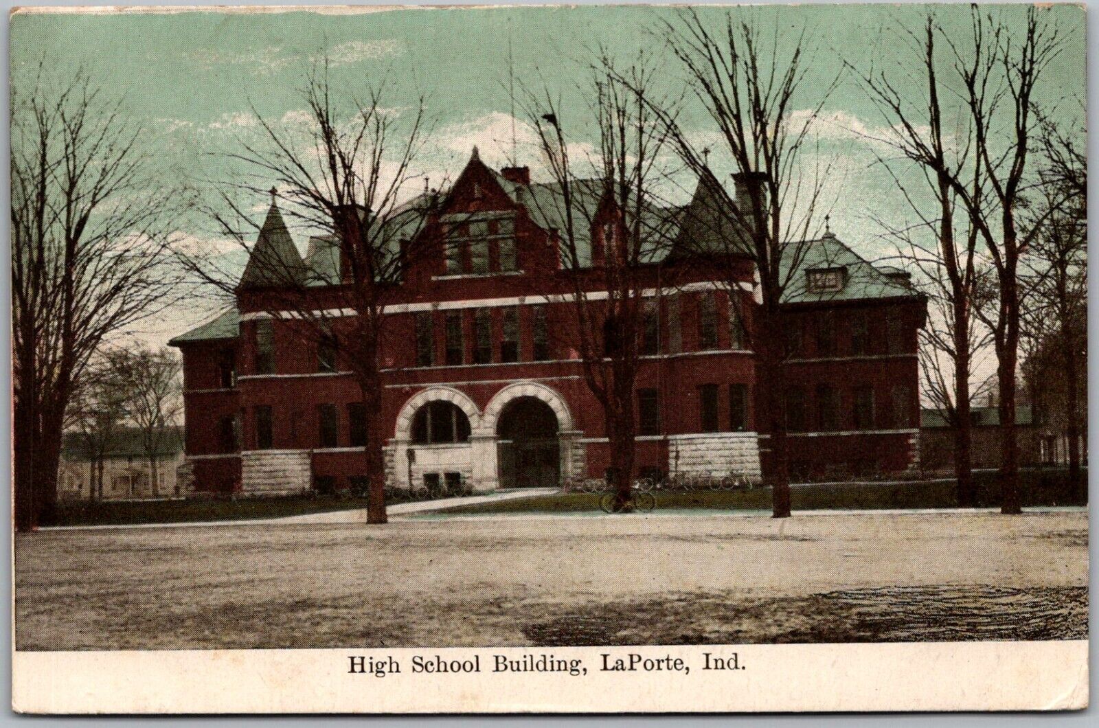 PC-G2 Postcard High Schoolk Building LaPorte IN 1909