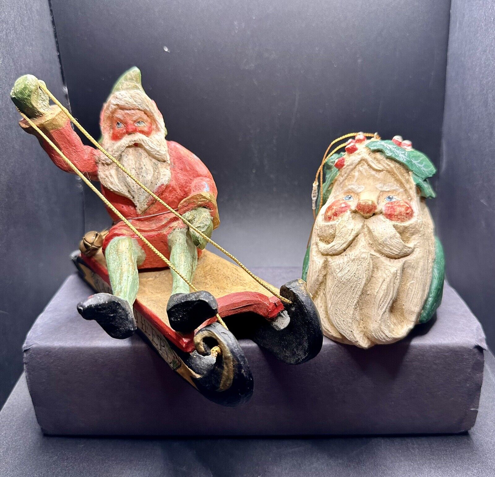 Set of 2 VINTAGE House Of Hatten 1988 Santa Christmas Ornaments