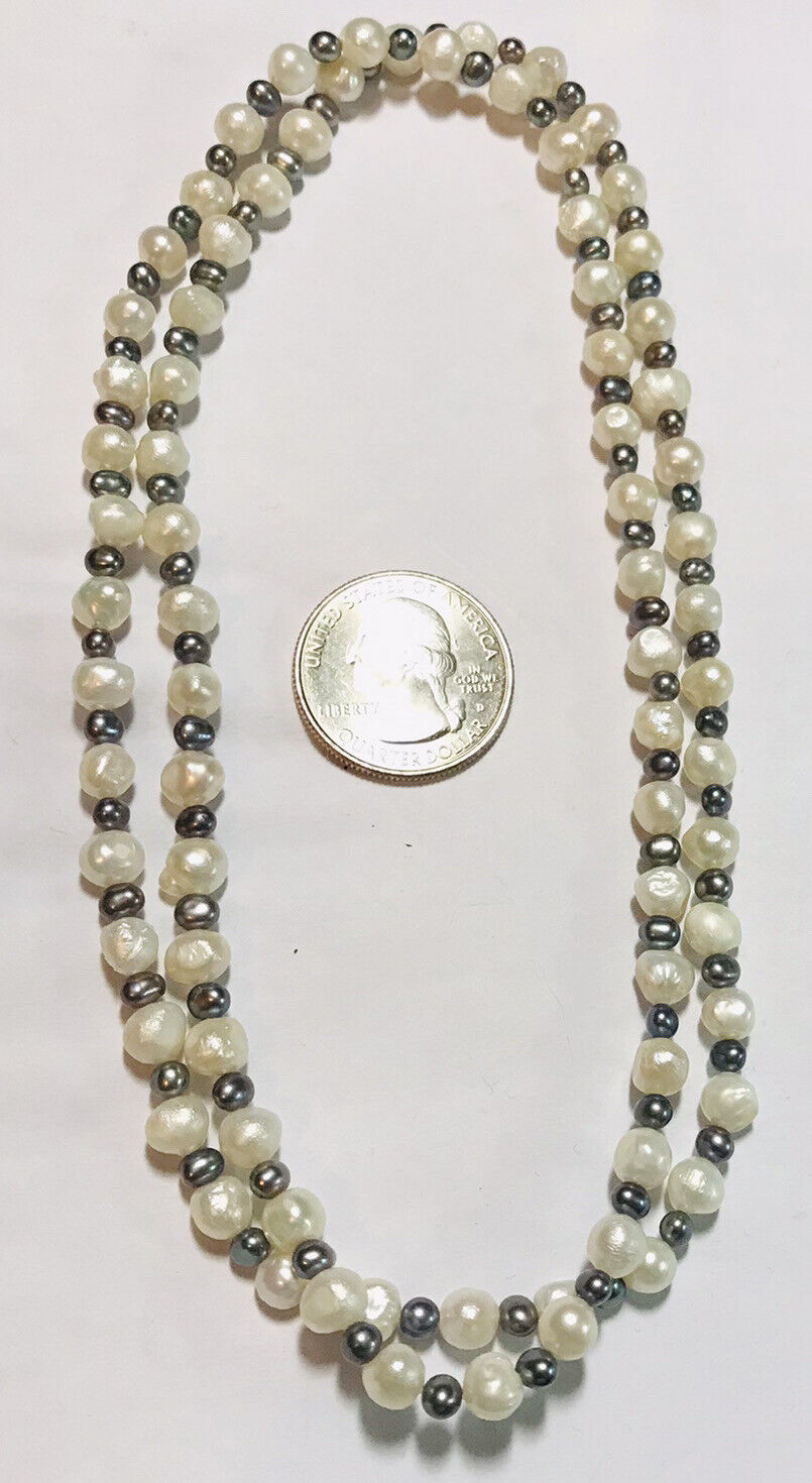 27” FINE PEARL NECKLACE FRESHWATER STAGGER WHITE GRAY HANDMADE JEWELRY