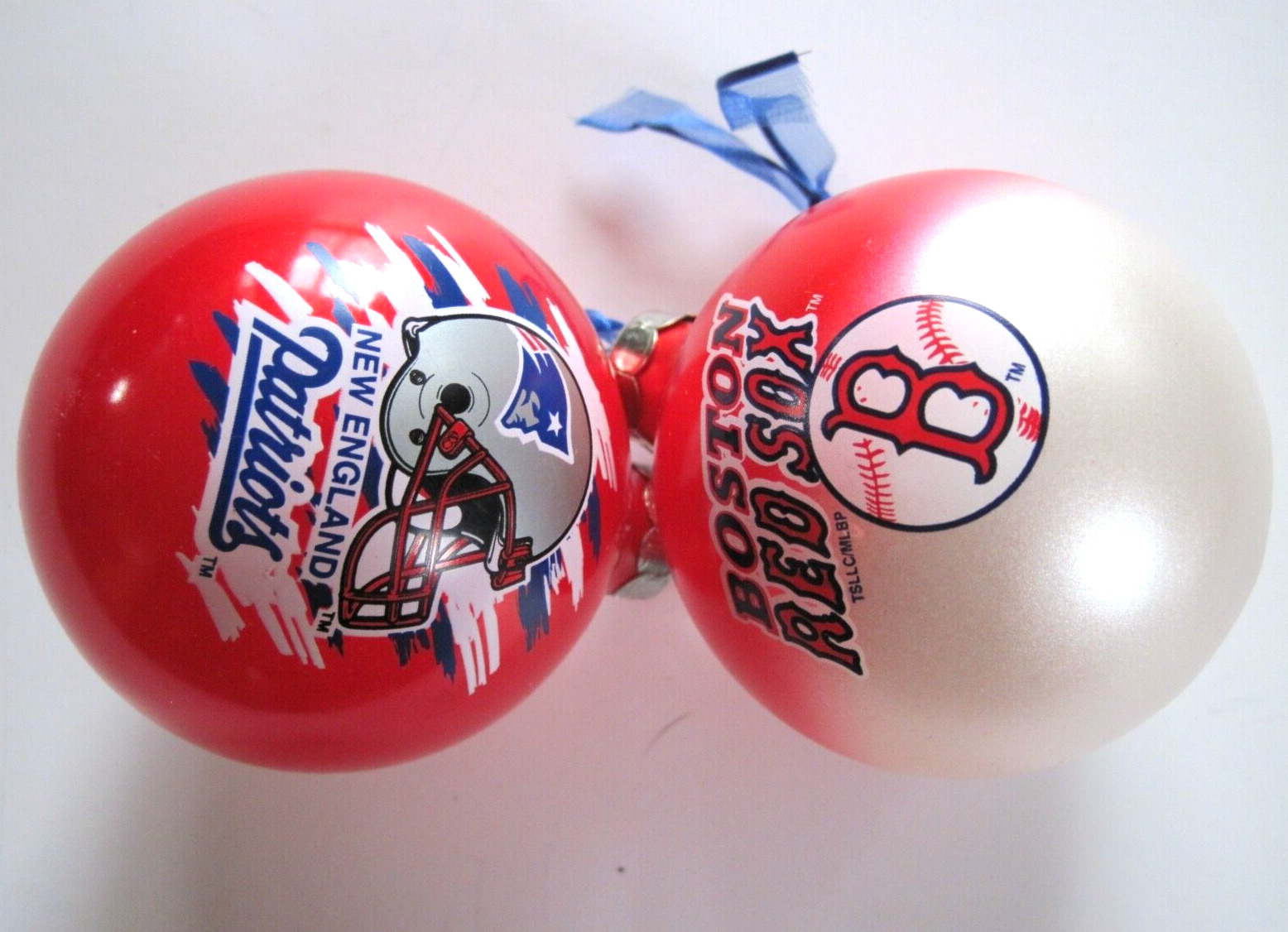 Lot of 2 New England Patriots & Boston Red Sox Christmas Ornaments