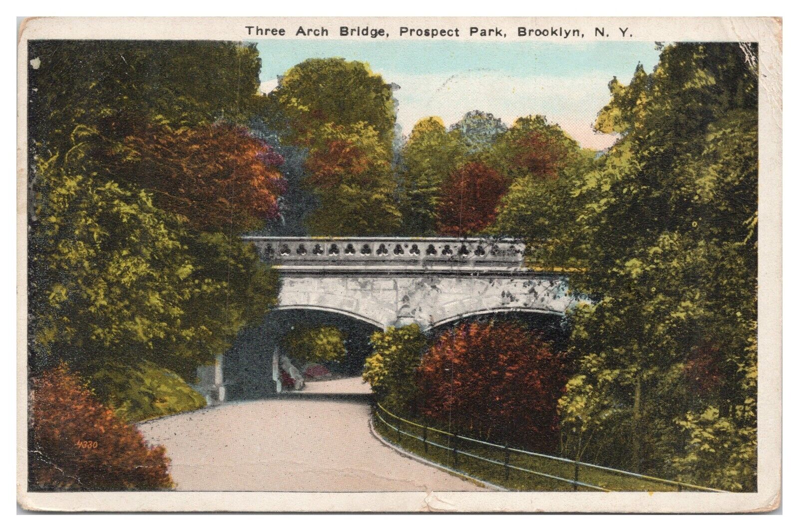 Three Arch Bridge Prospect Park Brooklyn New York NY Postcard c1926