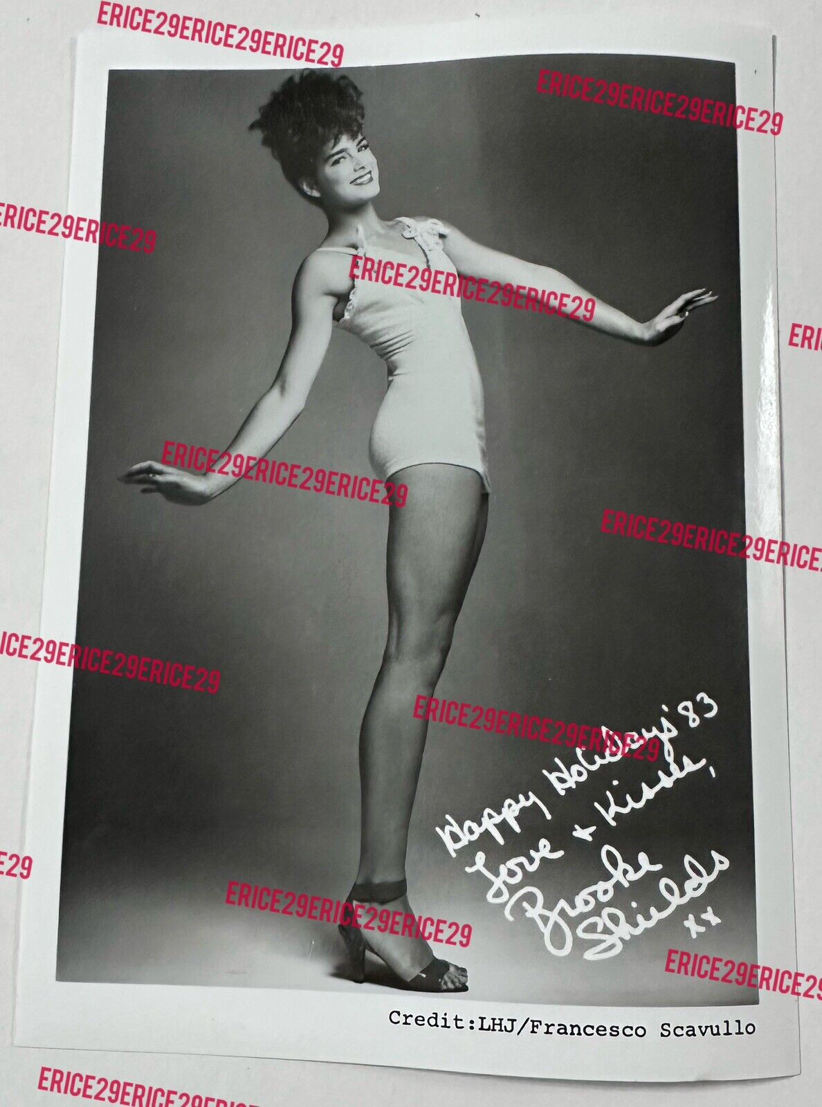 Brooke Shields 1983 Happy Holidays B/W Photograph by Francesco Scavullo 5” x 7”
