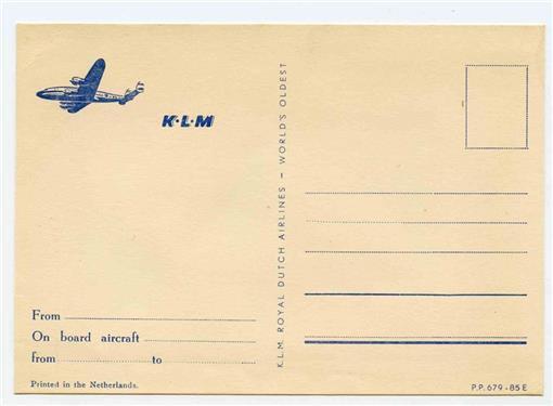 KLM Royal Dutch Airlines On Board Postcard 1940\'s