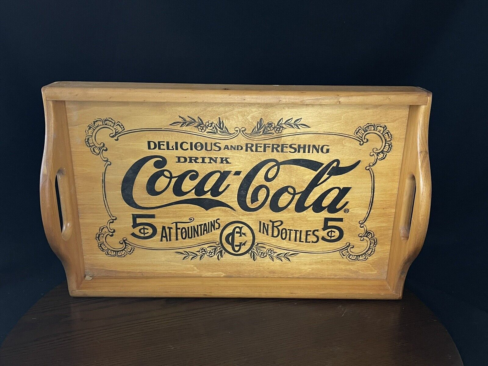 Vintage 1990s Wood Coca Cola Serving Tray 11x17