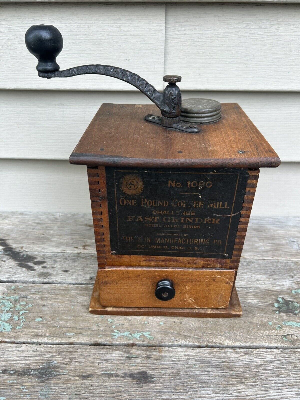 Antique Sun Manufacturing No. 1080 Wooden Coffee Spice Cast Iron Grinder Mill TJ
