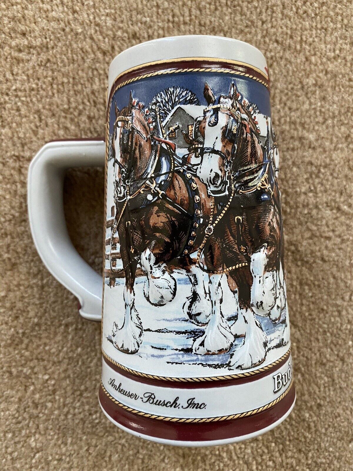 Budweiser 1989 Holiday Beer Stein Clydesdale Collectors Series Anheuser-Busch