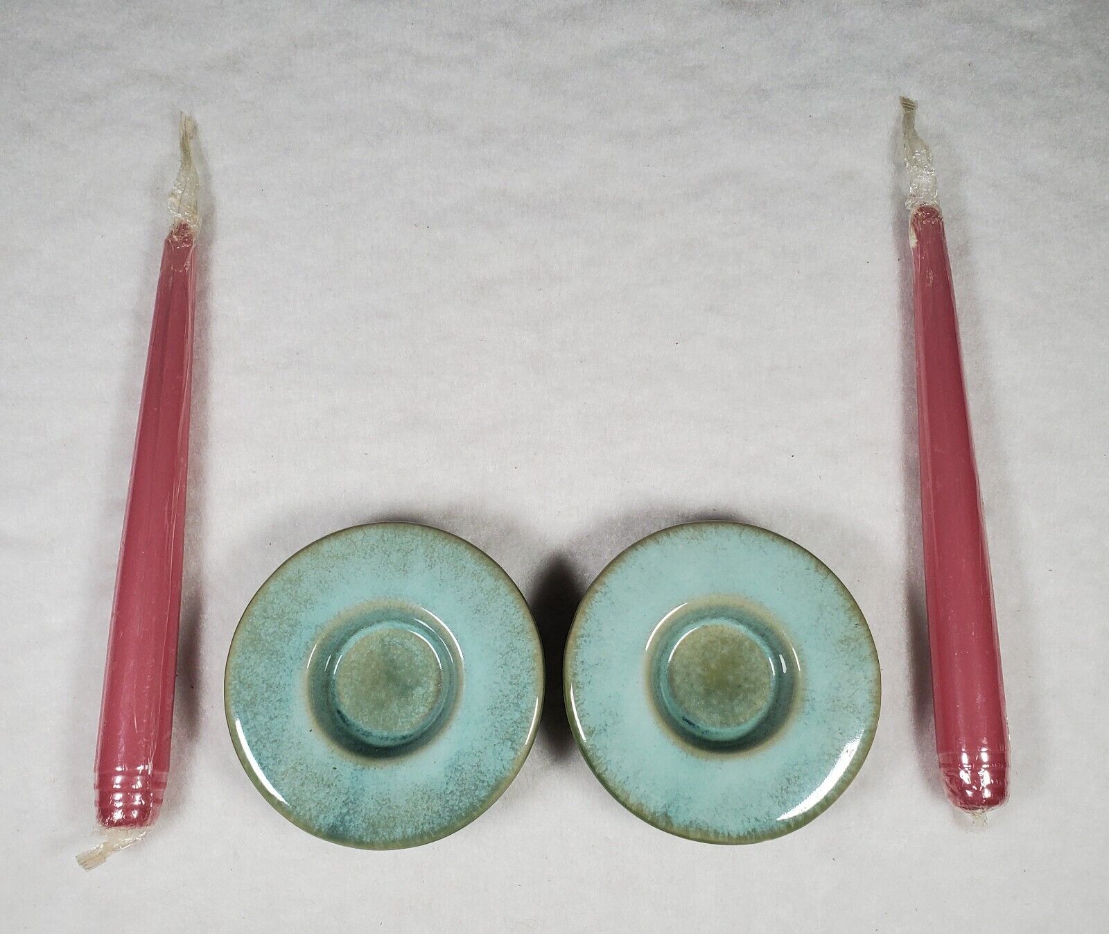 Low Profile Candlestick Holders Celadon Green Ceramic Set Sleek & Simple
