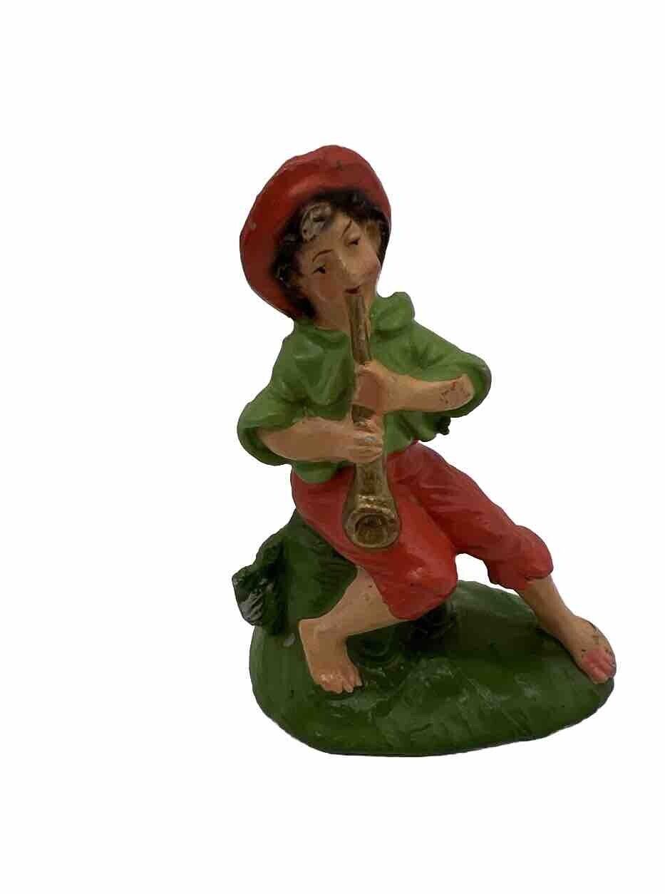 Vintage Made In Italy Boy Playing Flute Nativity Figurine Christmas Holiday