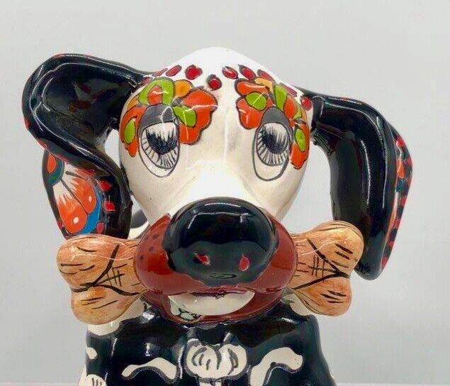 VTG Mexican Folk Art Día de Muertos Dachshund Dog W/Bone 11\