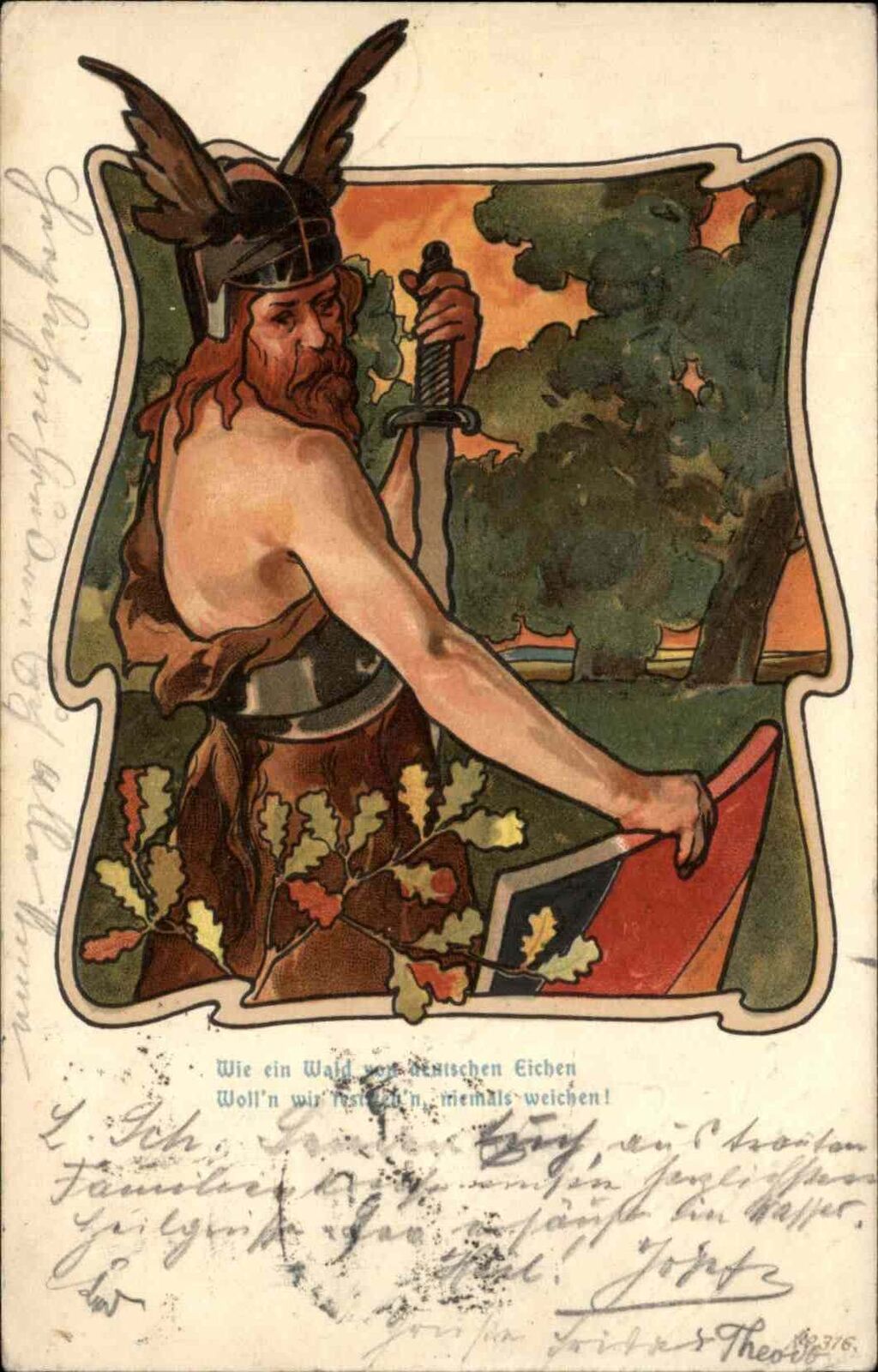 Sword & Shield Knight Medieval Art Nouveau c1905 Postcard