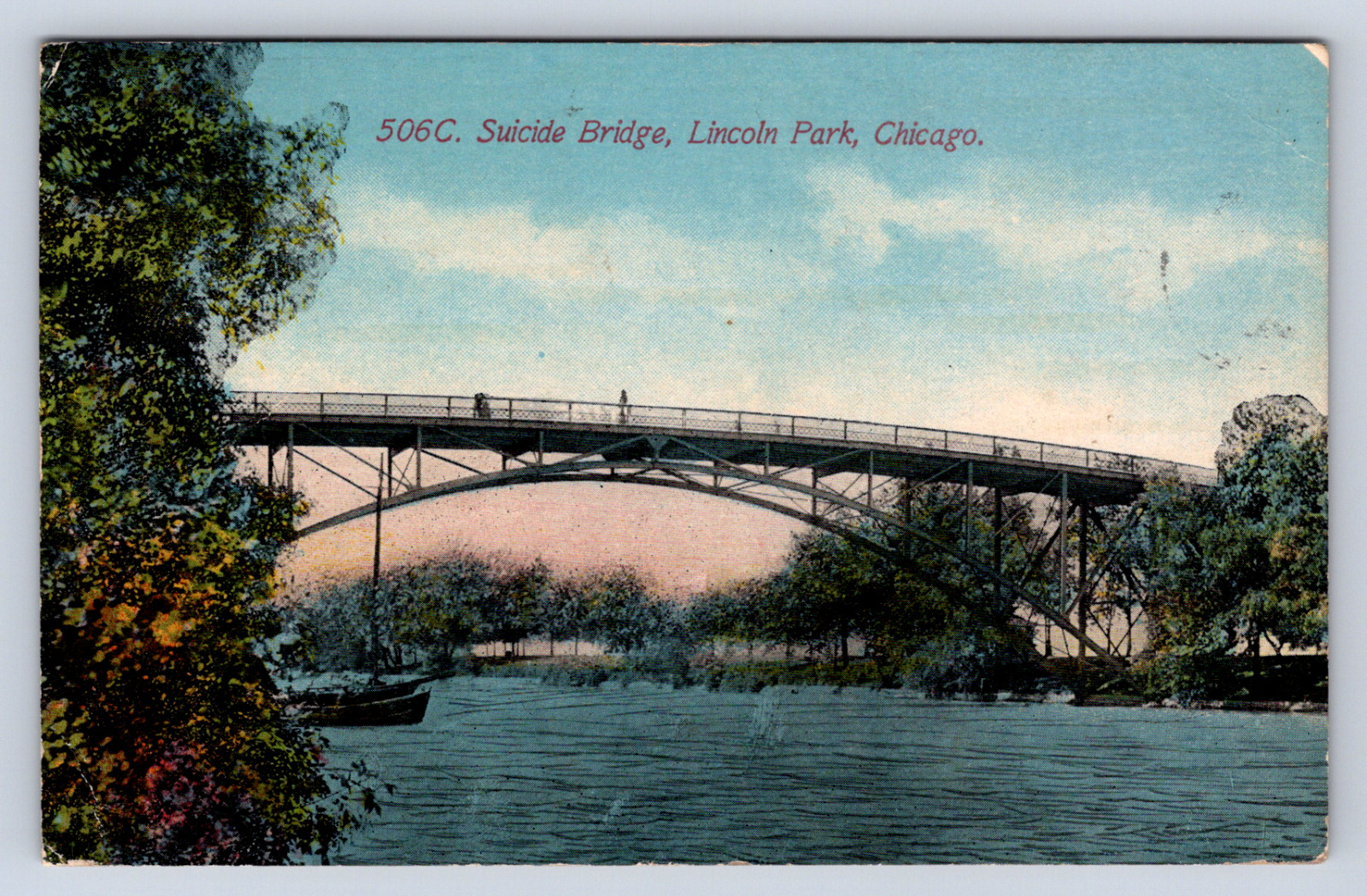 Vintage Postcard Suicide Bridge Lincoln Park Chicago 1910s