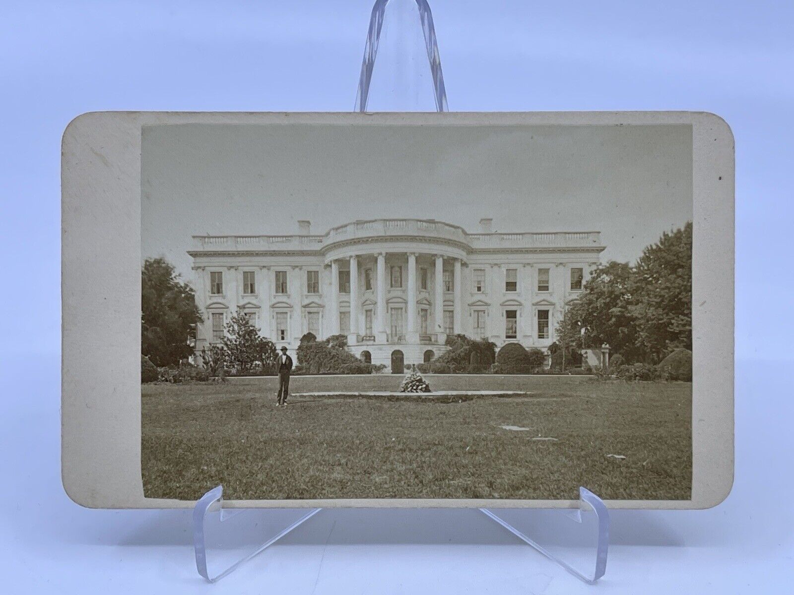 rare cdv photo 1880s white house man standing in front yard
