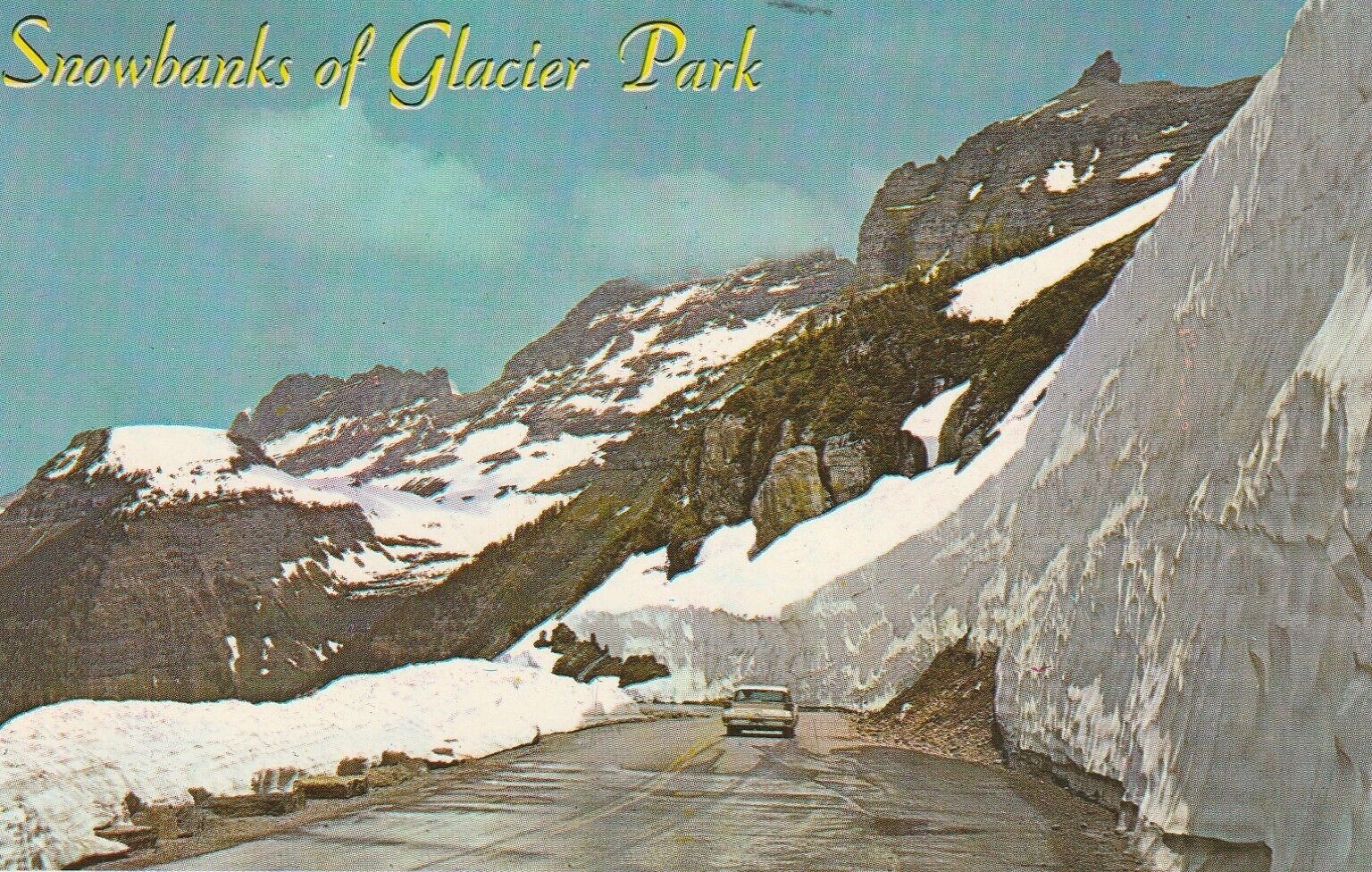 Vintage postcard 70 ft snow bank in Glacier National Park Montana   postmark Jul