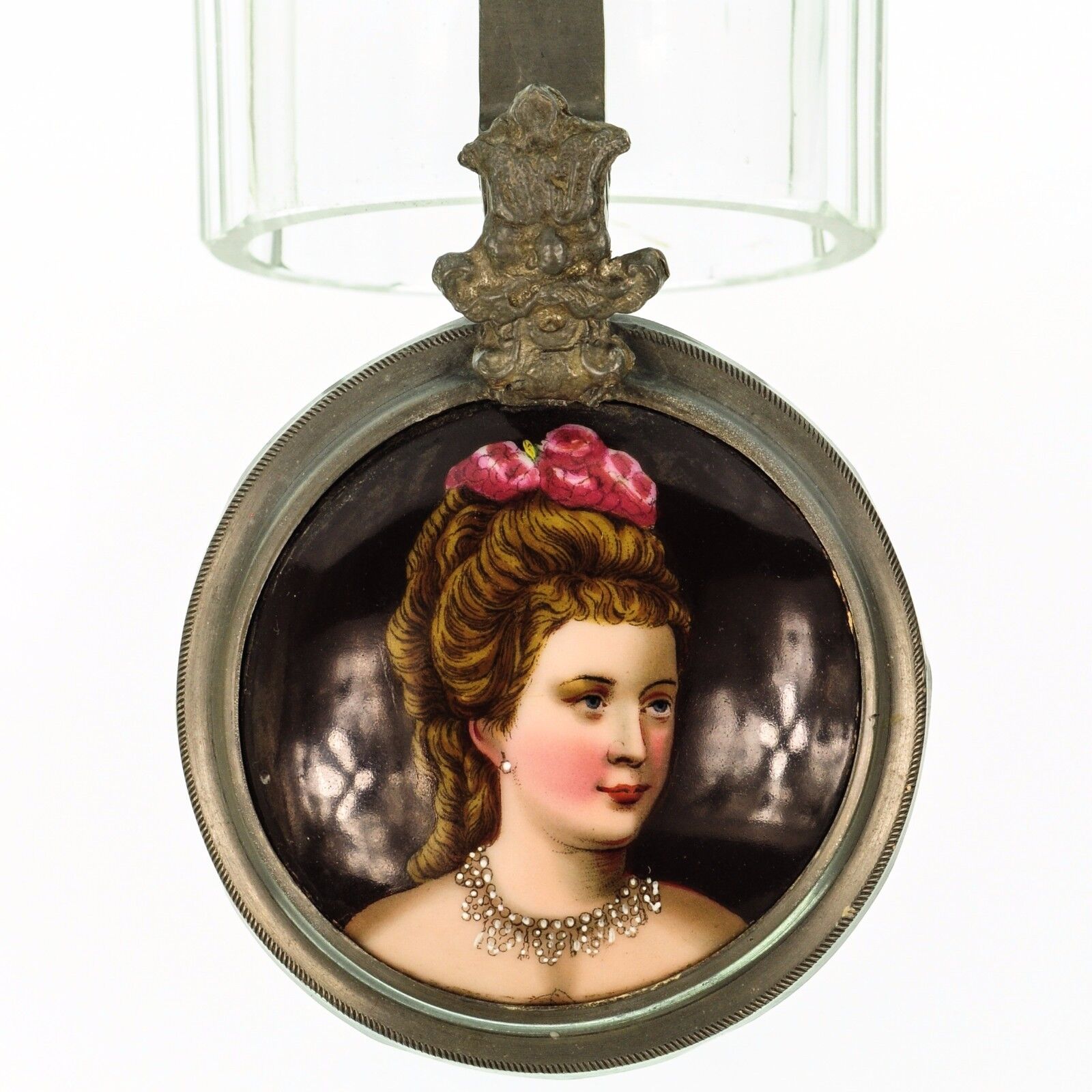 Antique Lidded Cut Glass Mug German Beer Stein Inlaid Lid - Portrait Matilda 