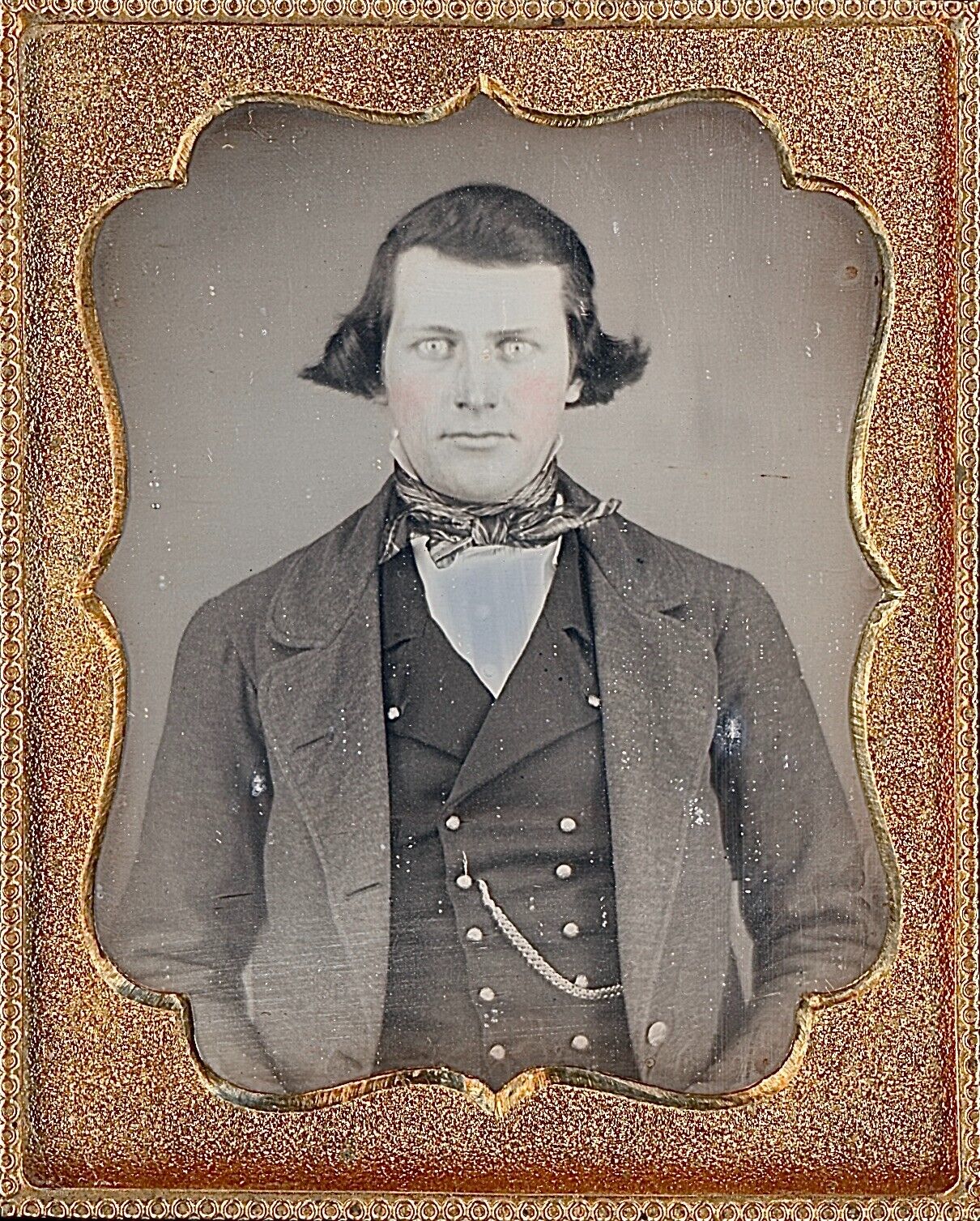 Handsome Light Eyed Young Man Long Hair Identified 1/9 Plate Daguerreotype S797
