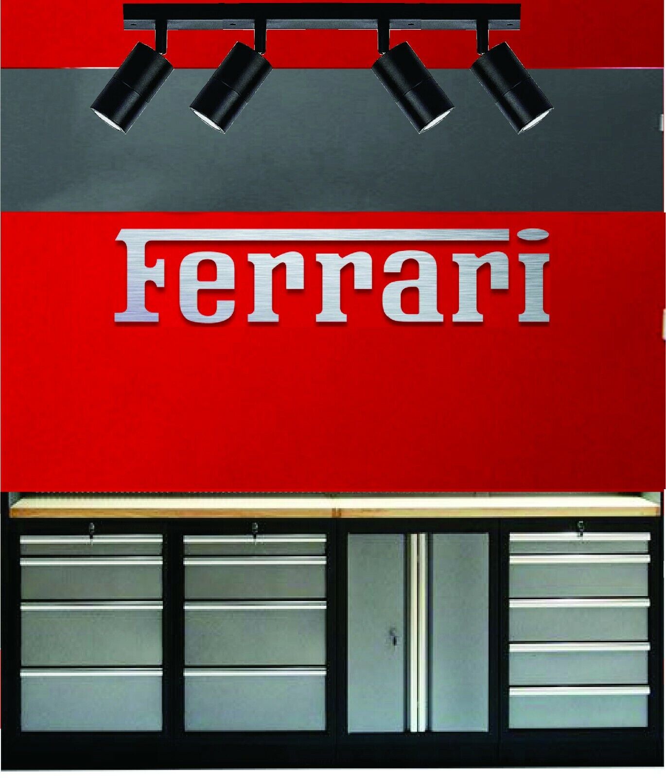 Ferrari Sign, Brushed Aluminum Lettering, 3 Feet Wide, Garage Sign, Gift