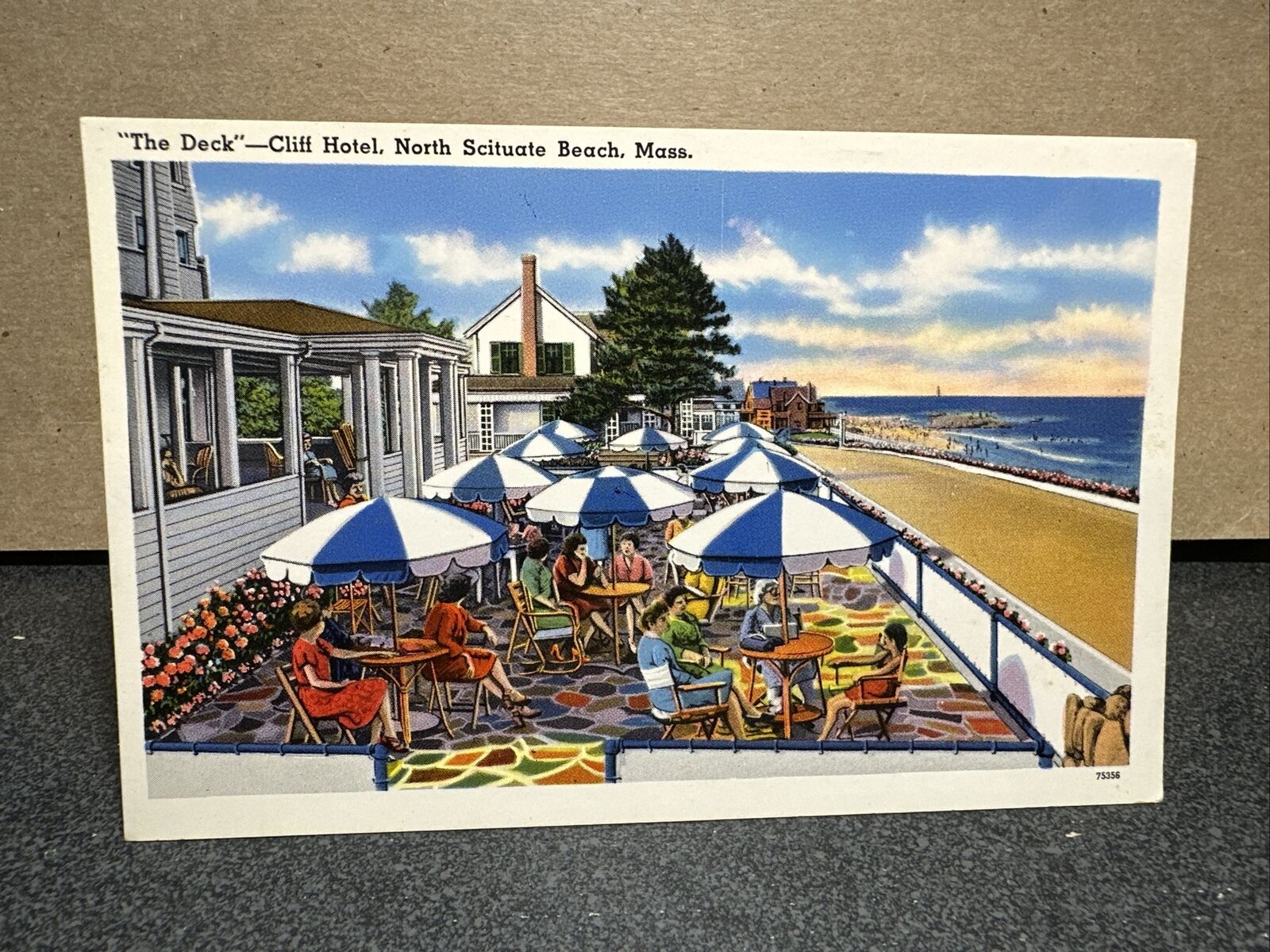 The Deck At Cliff Hotel North Scituate Beach, Massachusetts Postcard ￼