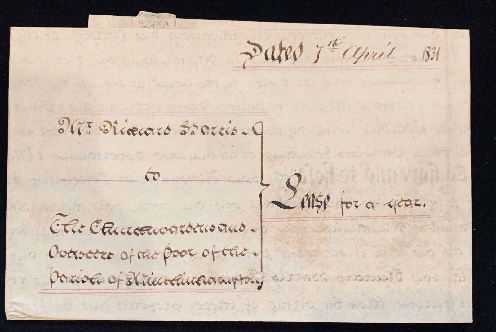 1831 lease indenture vellum, 1800s, UK, Mullings, Harris, antique, ephemera