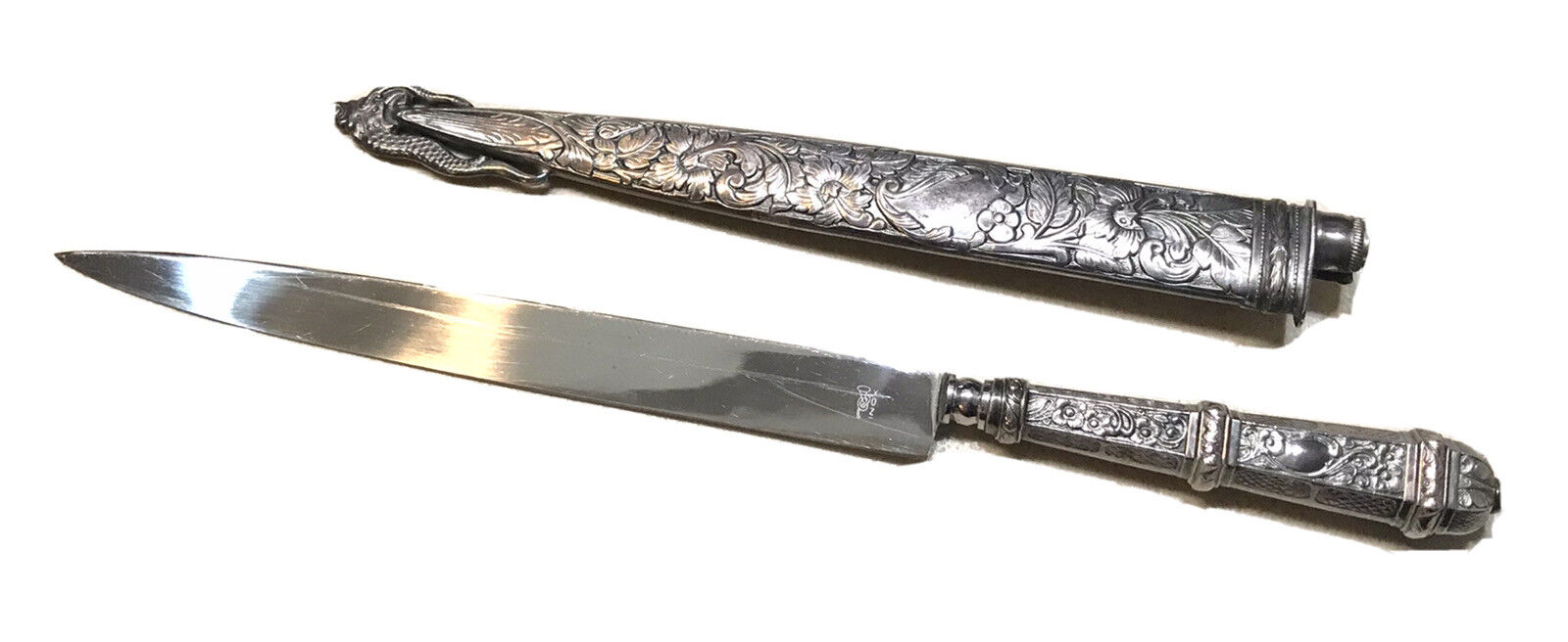 Vintage Antique INOX Brazilian Silver Plated Gaucho Dagger Knife Scabbard 13.5”L