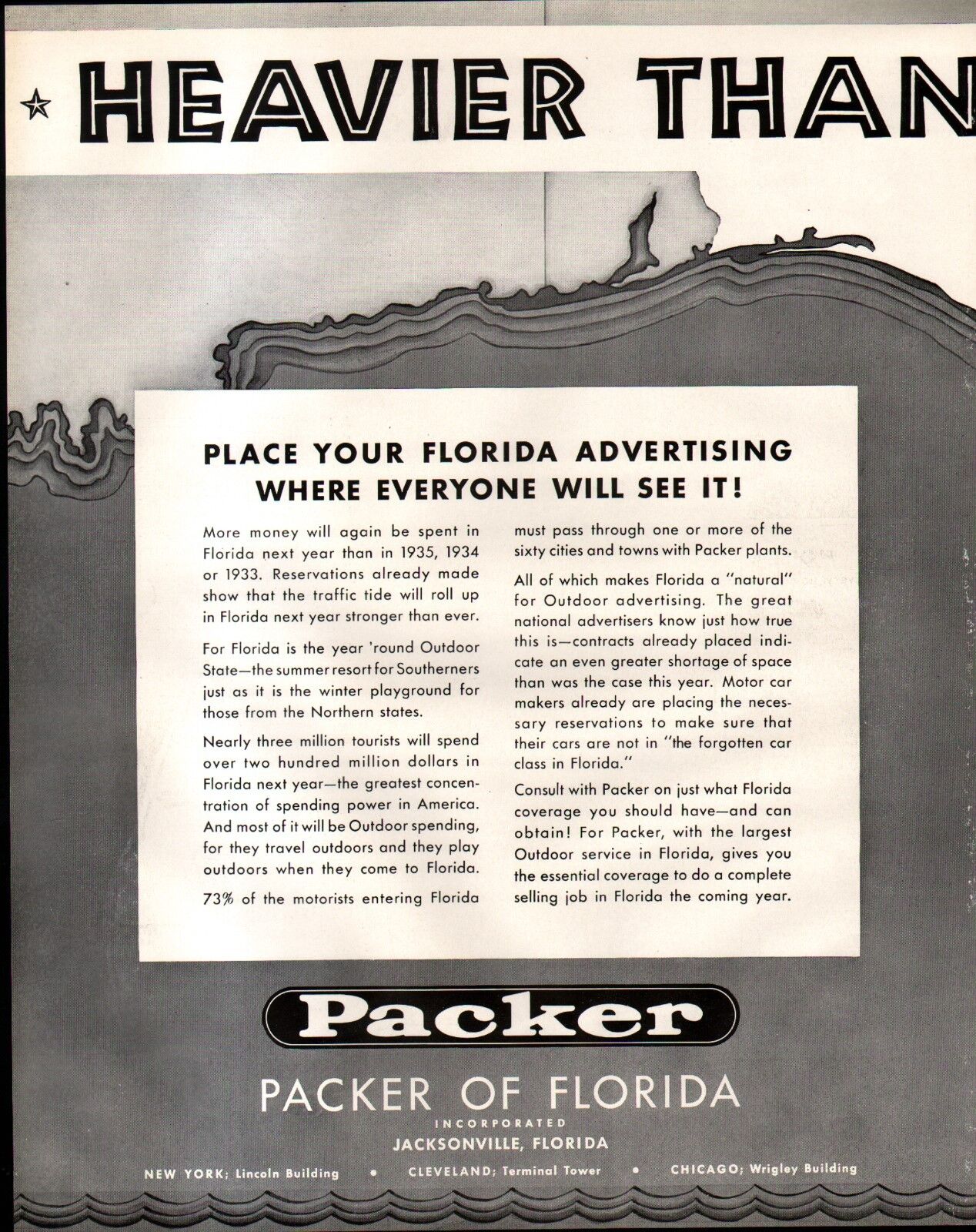 1935 PACKER of FLORIDA  AD-  AWESOME AD- ADVERTISING in FLORIDA