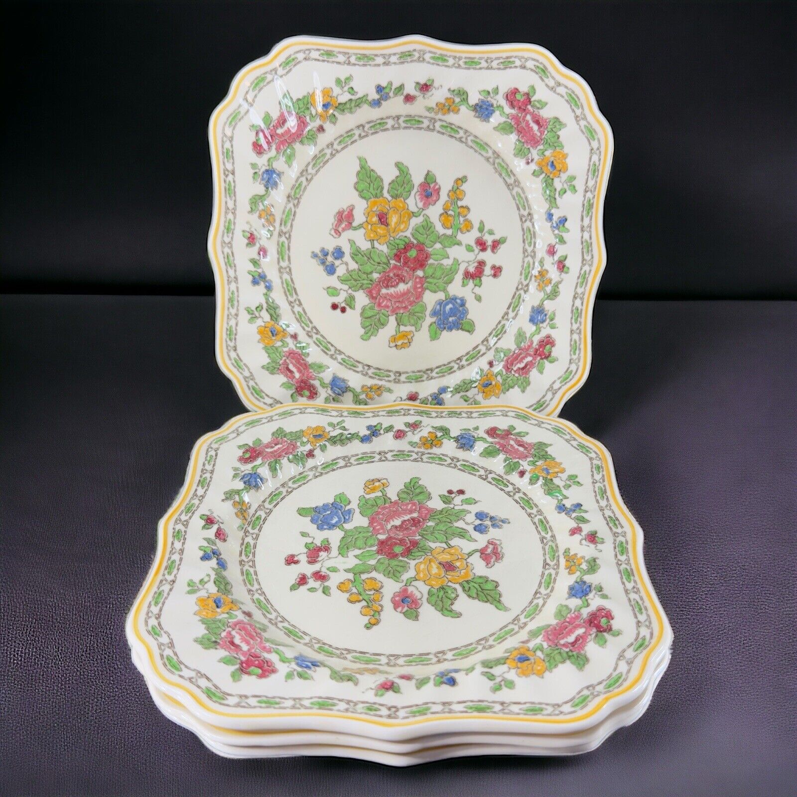 Antique Royal Doulton The Cavendish Porcelain Square Dish Plate England Set 4