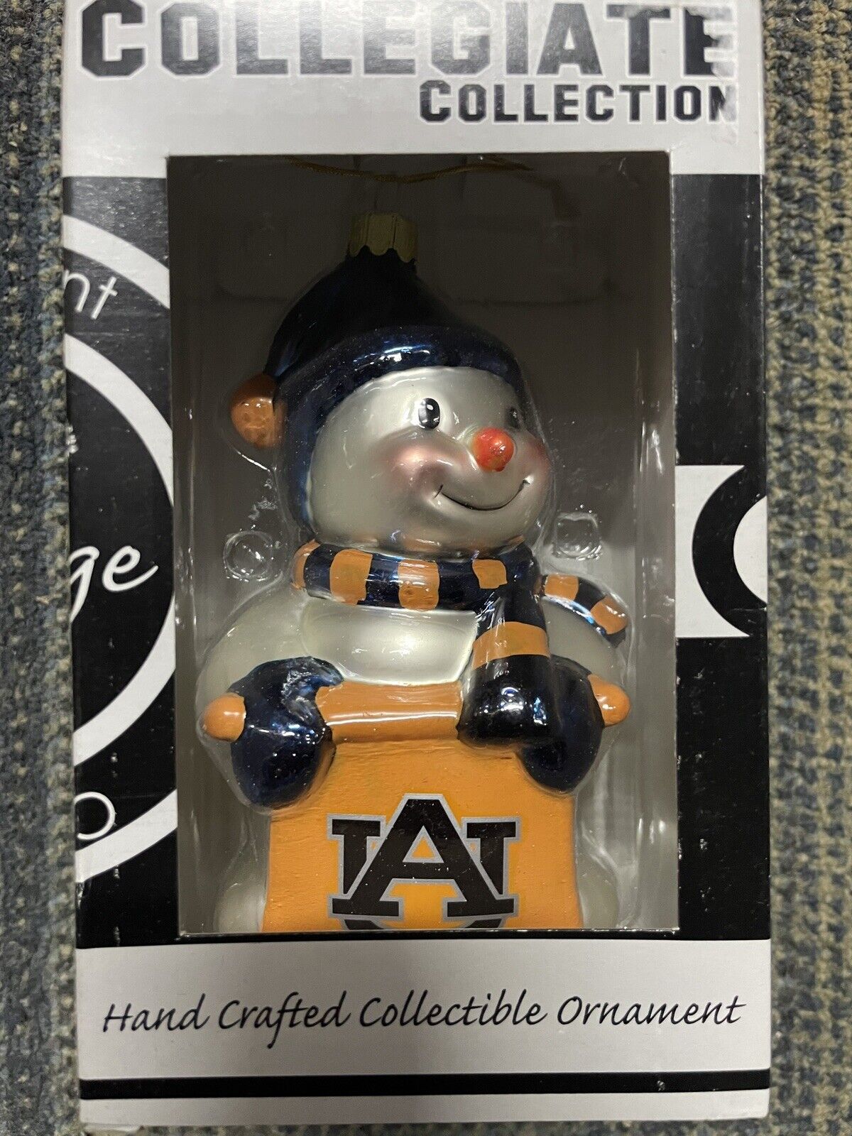 New Auburn Tigers Collegiate Blown Glass Christmas Snowman Ornament 