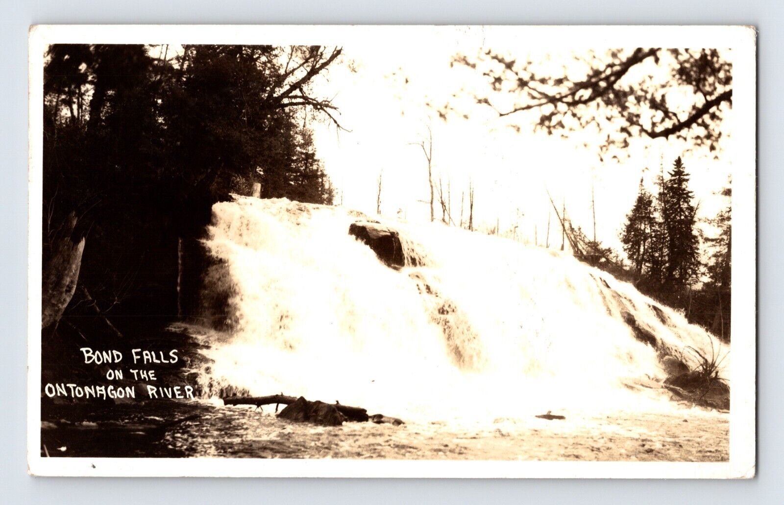 Postcard RPPC Michigan Ontonagon River MI Bond Falls 1930s Unposted DOPS