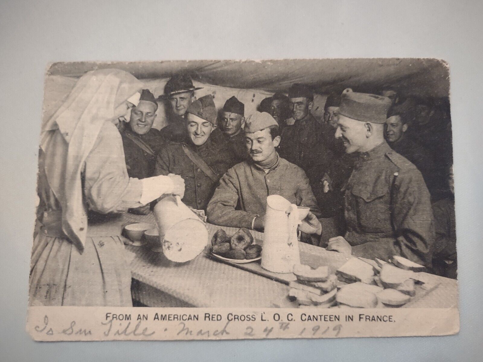WWI PPC Soldiers Receiving Aid By Red Cross in France