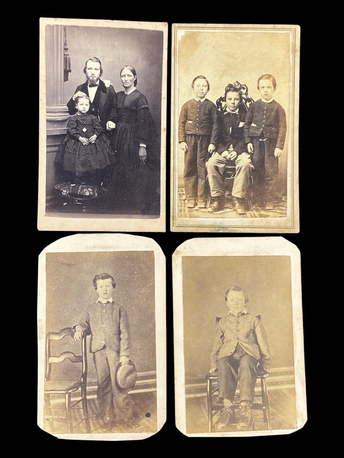 4 Antique CVD Photos 2-Cents Tax Stamp Family Portrait Children Boys