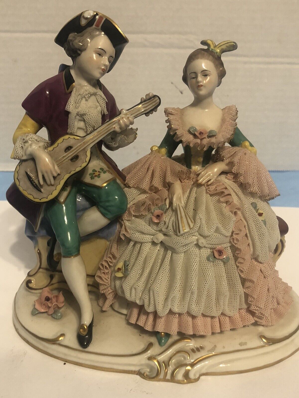 Dresden West Germany Courting guitar Couple West Germany Porcelain