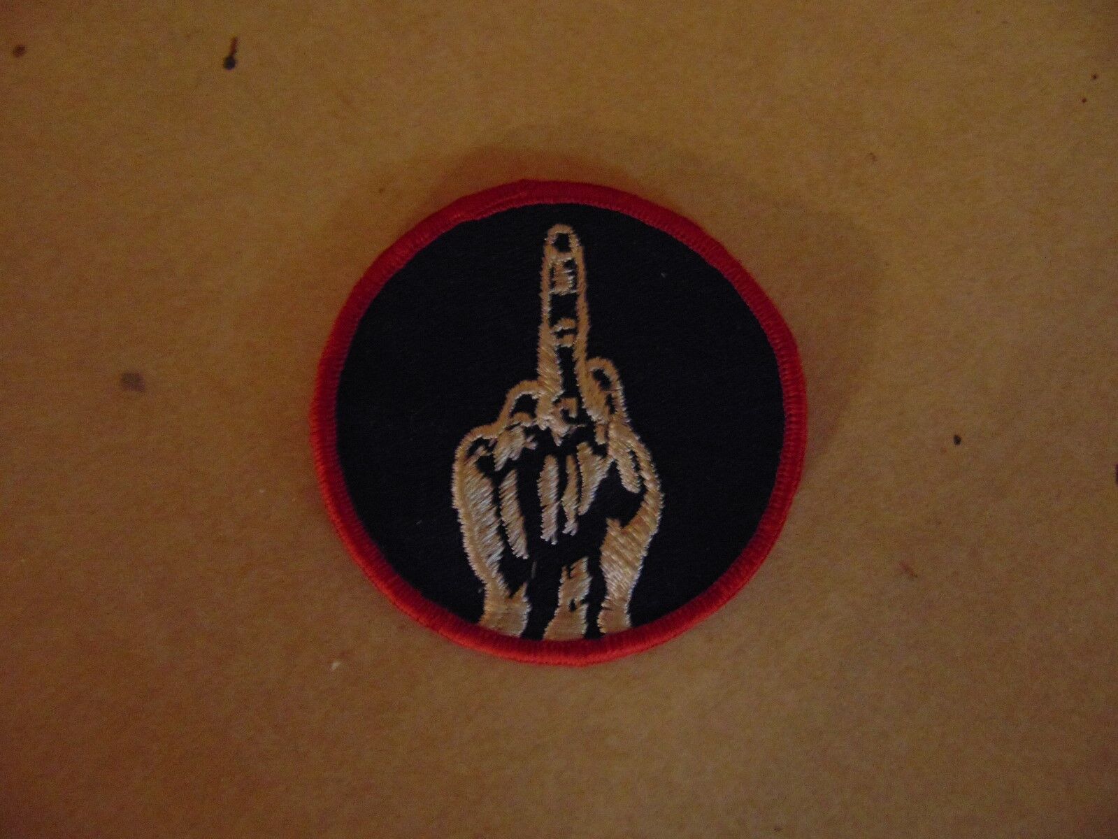 PATCH VINTAGE VERY OLD BUT NEVER SEWN THE MIDDLE FINGER RED WHITE AND BLUE