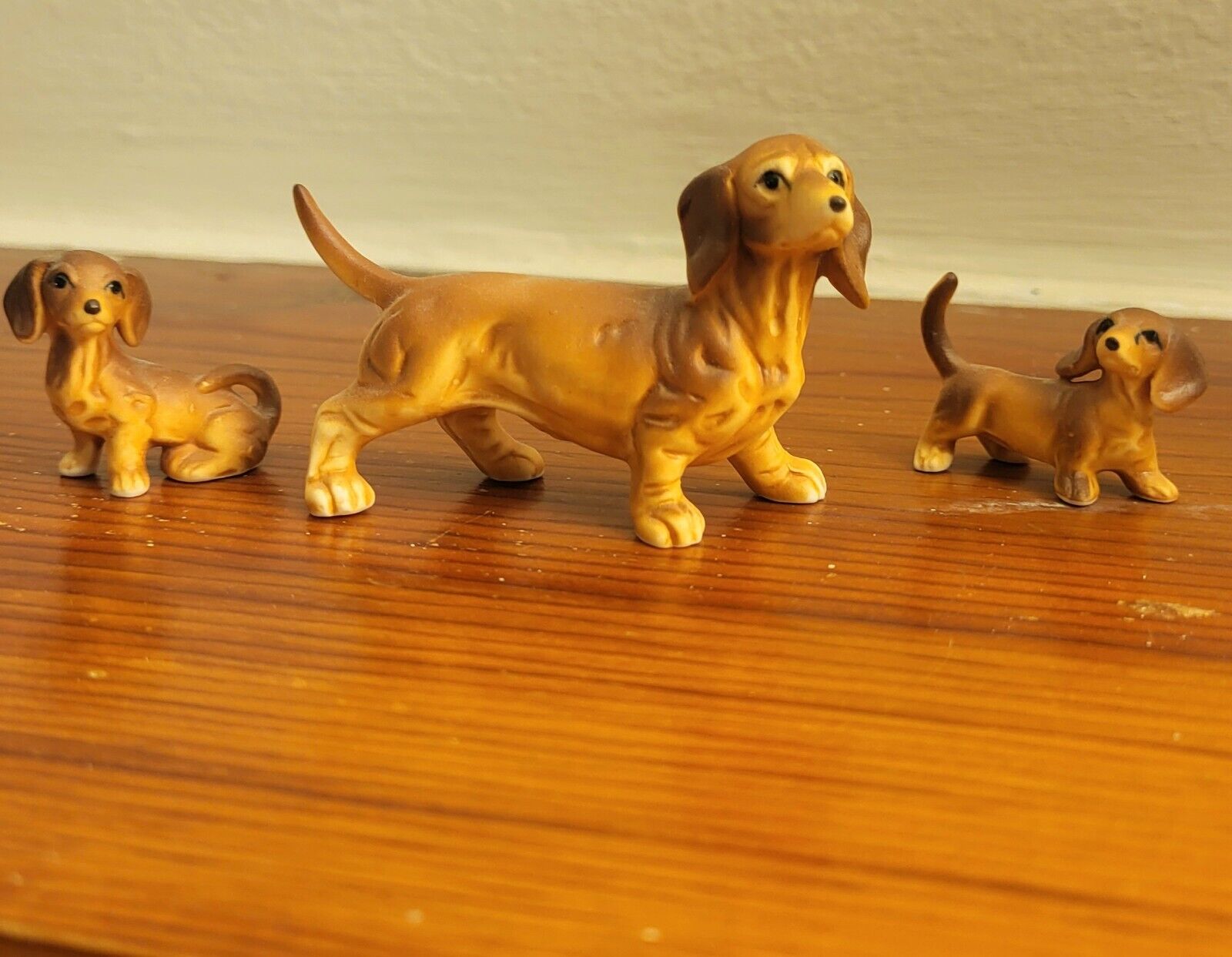 3 Vintage Miniature Figurines: Dachshund & Puppies (Japan - Bone China)