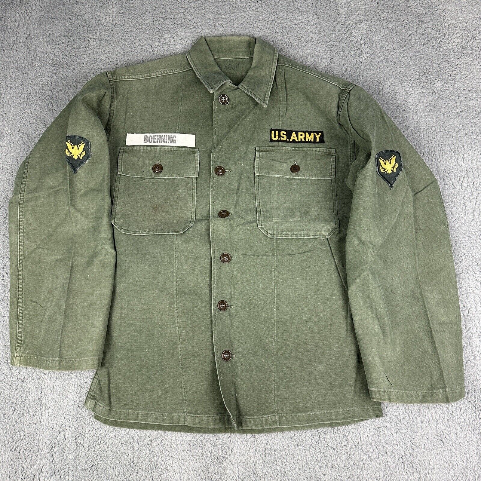 Vintage US Army OG-107 Military Shirt Mens Medium Button Up Green