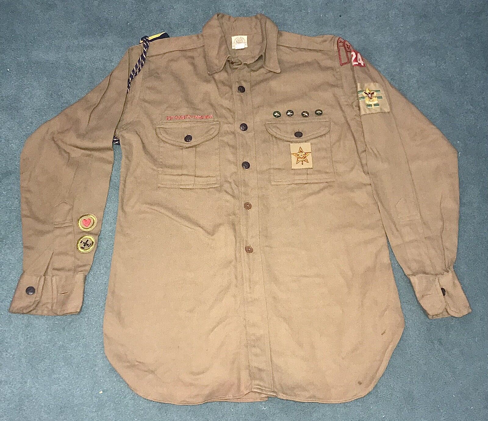 Vintage Early BSA Boy Scout Shirt Star Scout & Assistant Scout Leader Patches