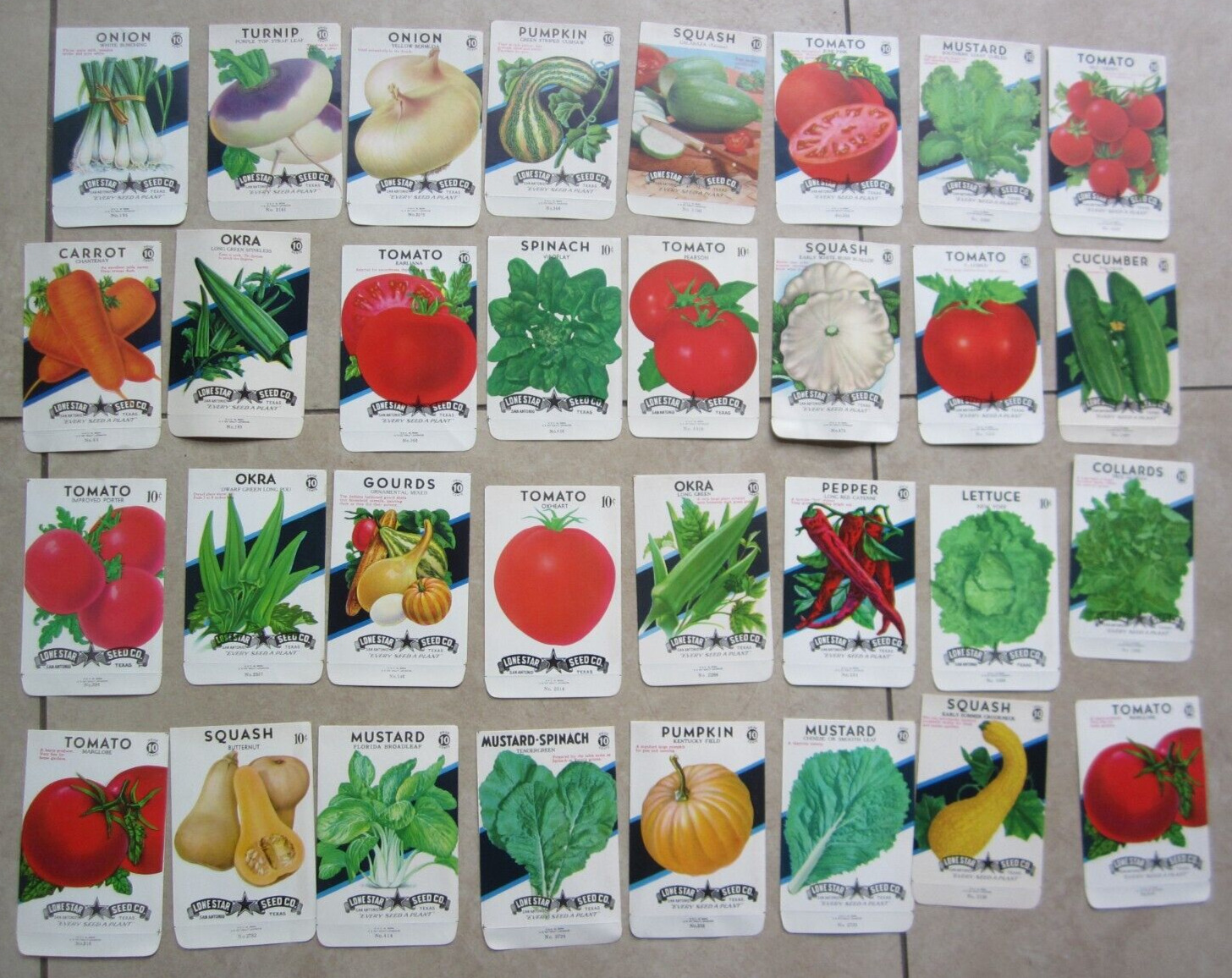 Lot of 32 Old Vintage 1950\'s-1960\'s - VEGETABLE SEED PACKETS - TEXAS - EMPTY