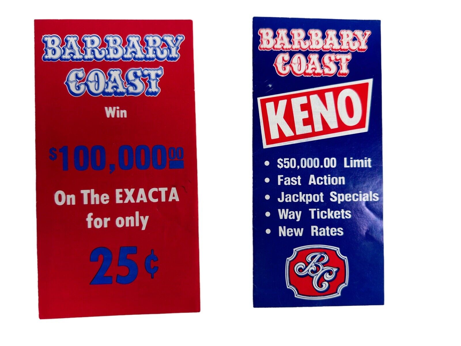 Vintage Keno Exacta How to Play Game Rule Cards Barbary Coast Las Vegas Casino