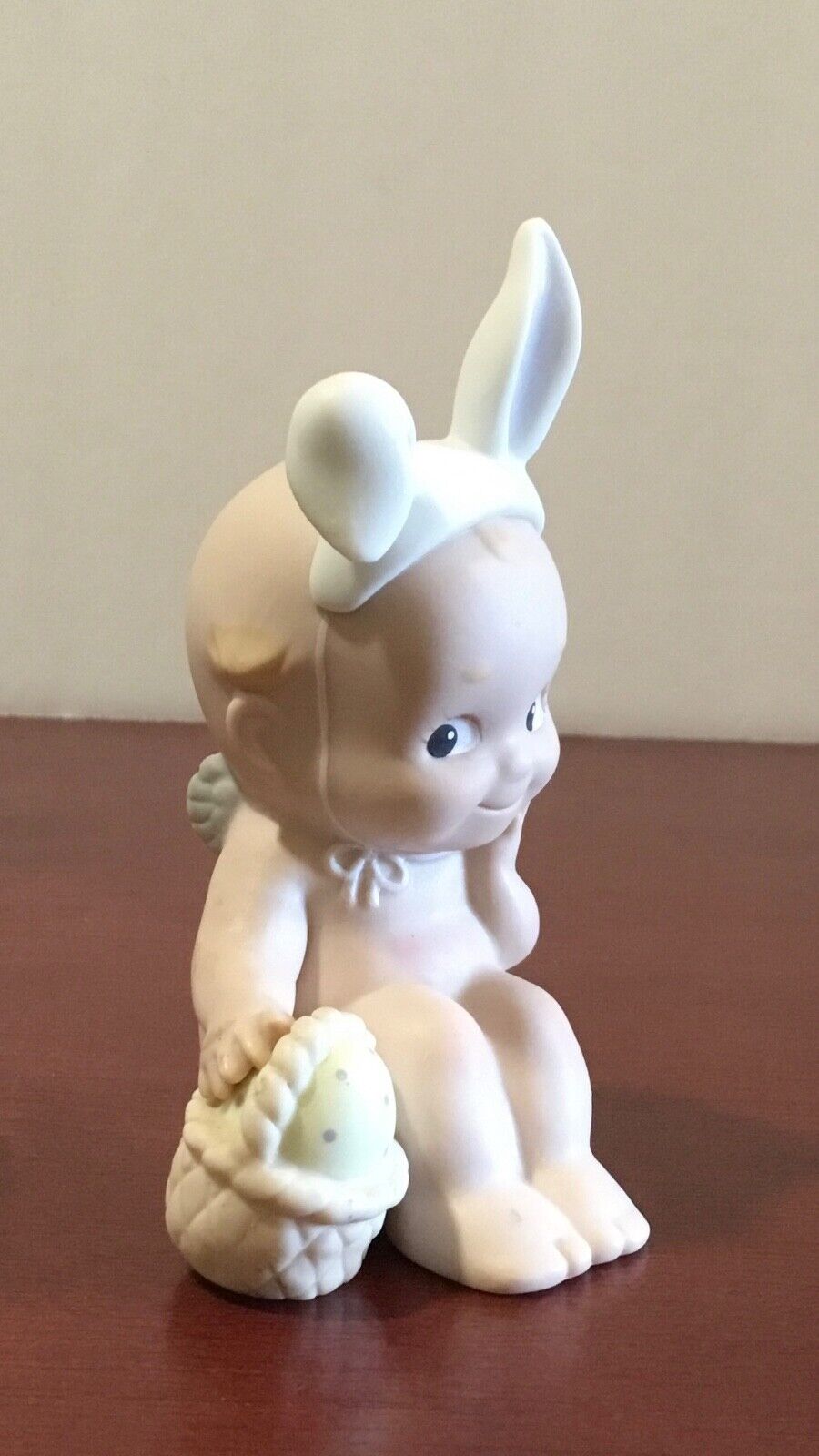 Vintage Easter Enesco/Jesco Kewpie Baby W/ Bunny Rabbit Ears Basket W/ An Egg