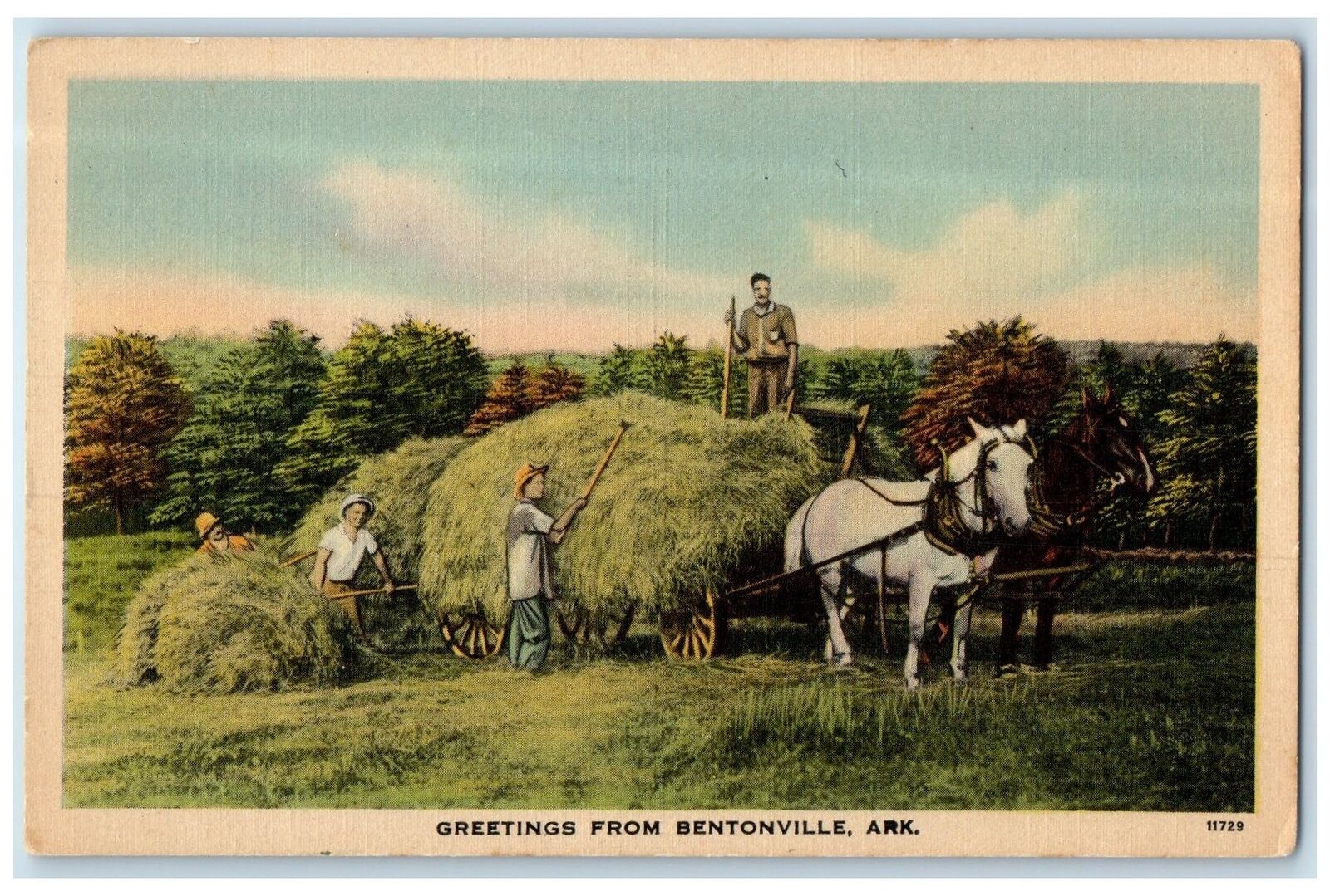 c1940\'s Greetings From Bentonville Harvest Arkansas AR Unposted Vintage Postcard