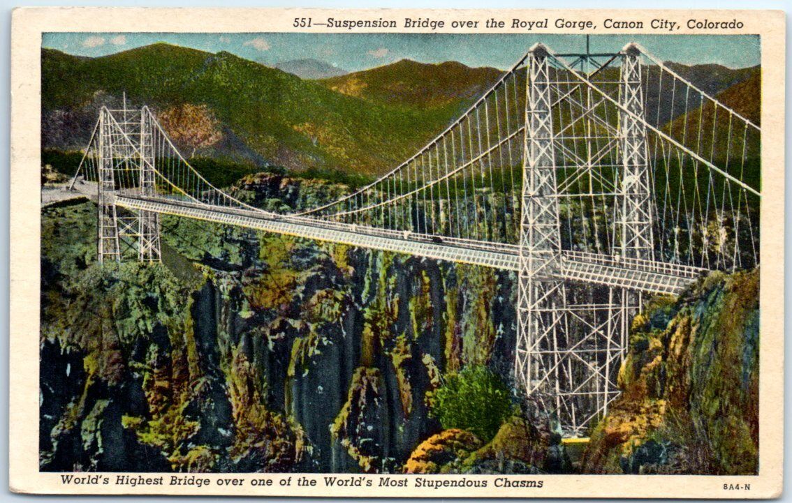 Postcard - Suspension Bridge over the Royal Gorge - Canon City, Colorado
