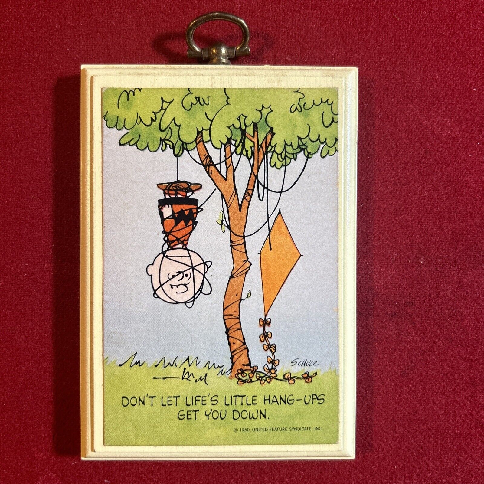 CHARLIE BROWN wall Plaque Don't Let Life's Little Hang-ups Get You Down vtg Kite