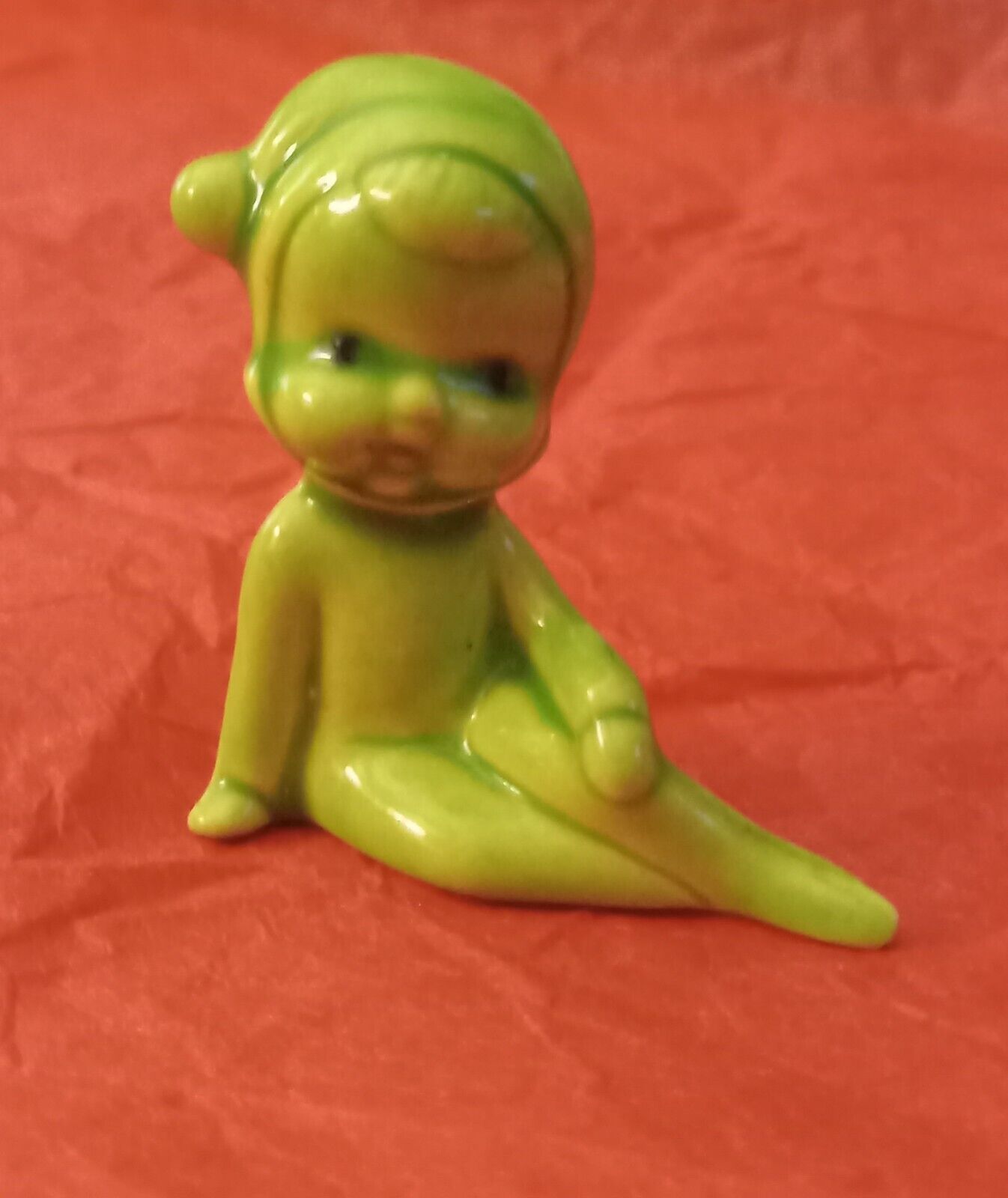 Vintage Pixie Elf Sprite Figurine Green Christmas Porcelain Pixie Tiny 1.50
