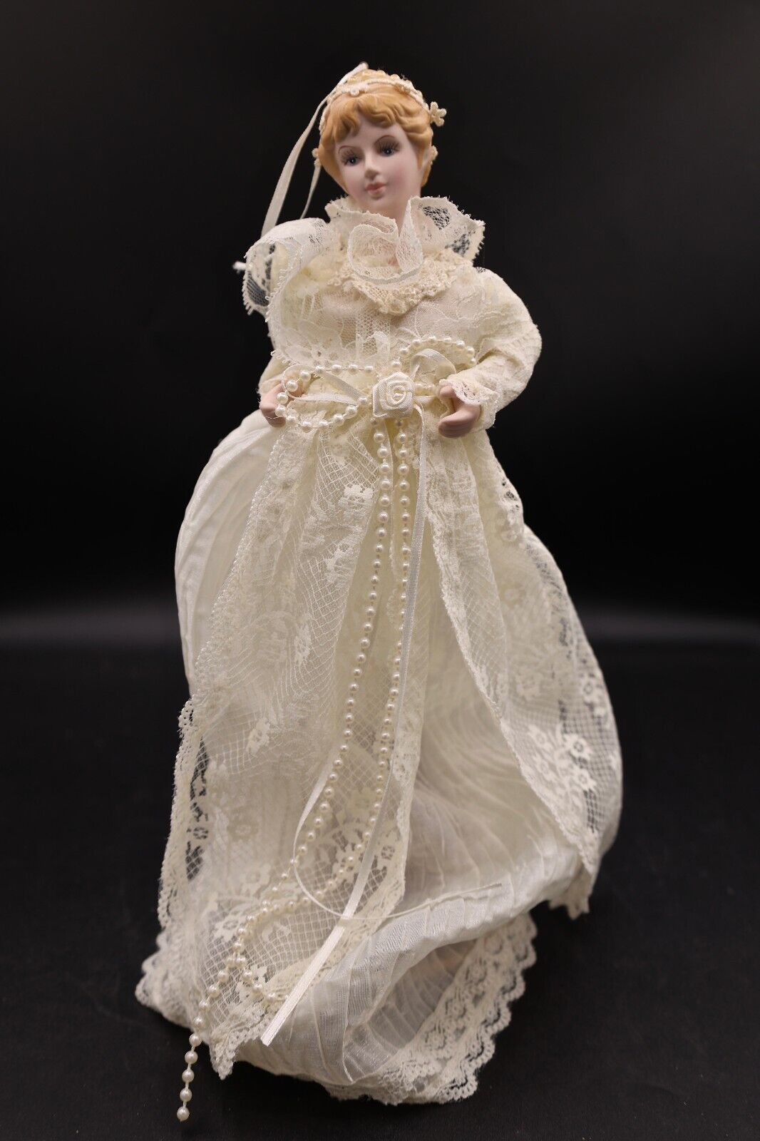 Three Victorian style Porcelain Bisque Doll Head and Hands Dressed in Lace Gown