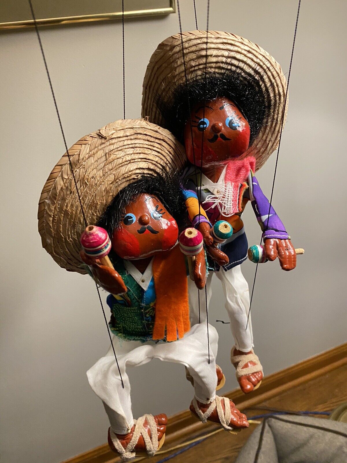 Vintage Pair of Mexican Marionette String Puppets with Maracas