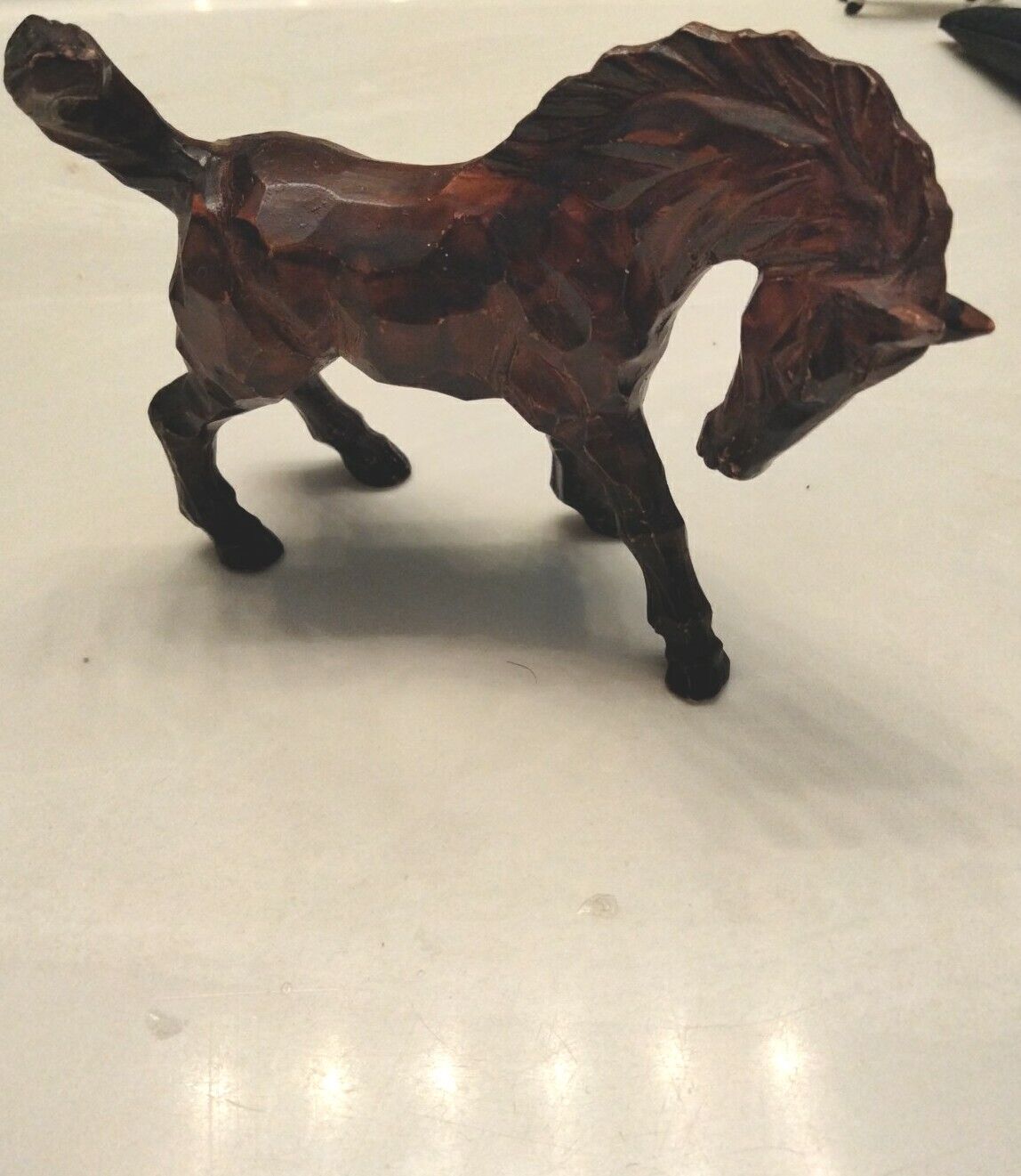VTG MCM Enesco? Carved Cubist Geometric Ceramic Wild Horse Equine Figurine Rare