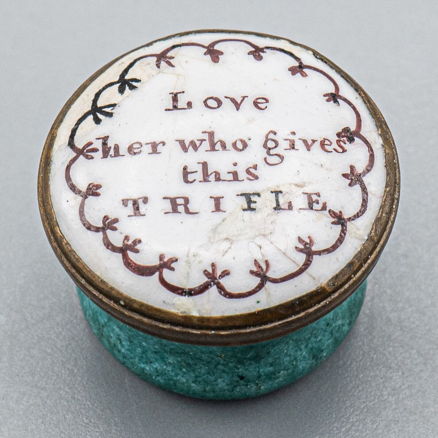 READ 18th Century Antique Bilston & Battersea Enamel Trinket Box, Love, Trifle