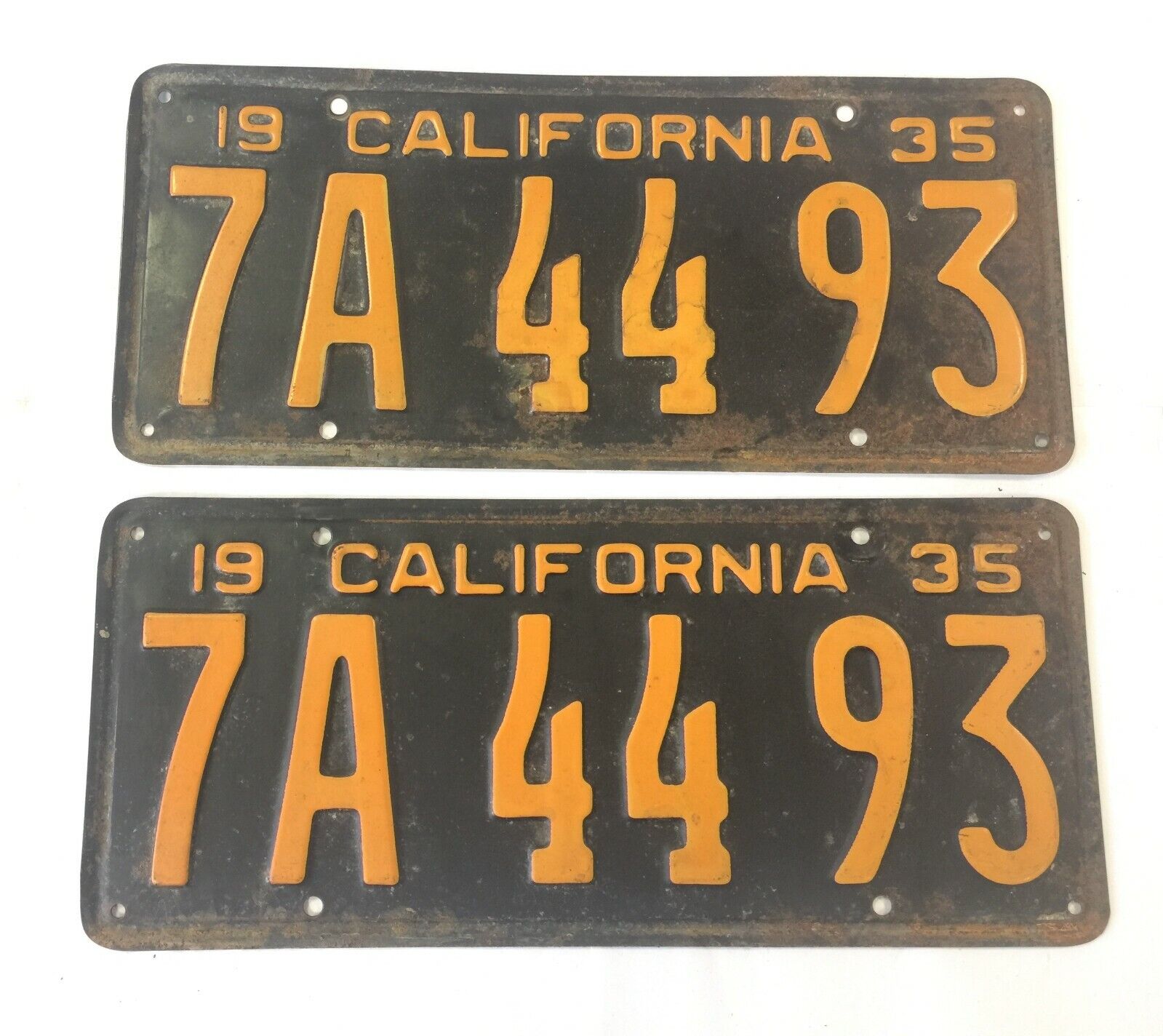 1935 YOM California Original License plate Pair 7A4493