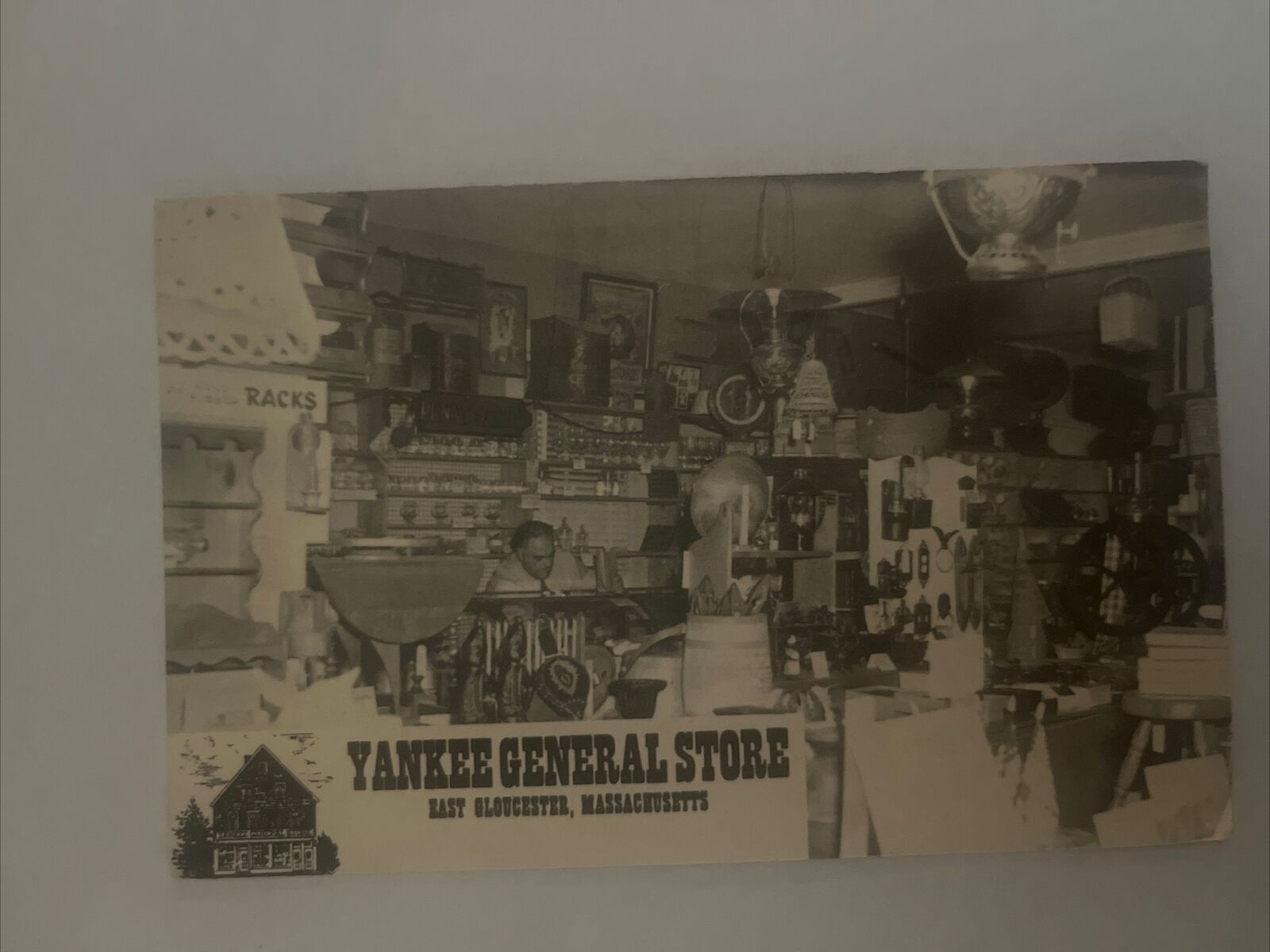 Vintage RPPC East Gloucester MA Interior Of Yankee General Store. Ad Postcard